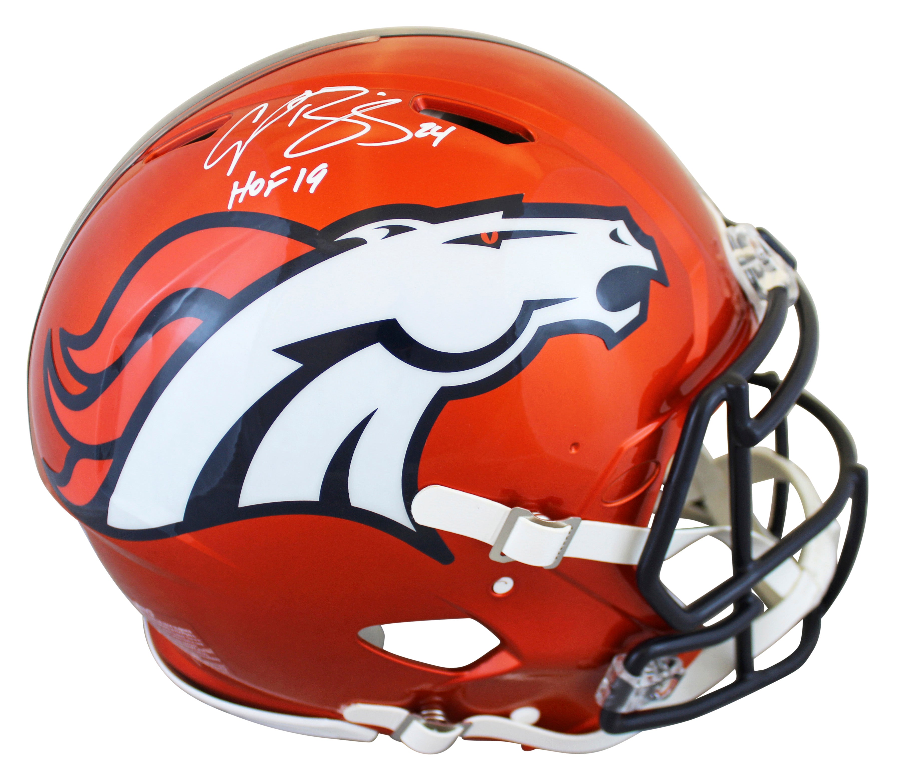 Broncos Champ Bailey "HOF 19" Signed Flash Full Size Speed Proline Helmet BAS W