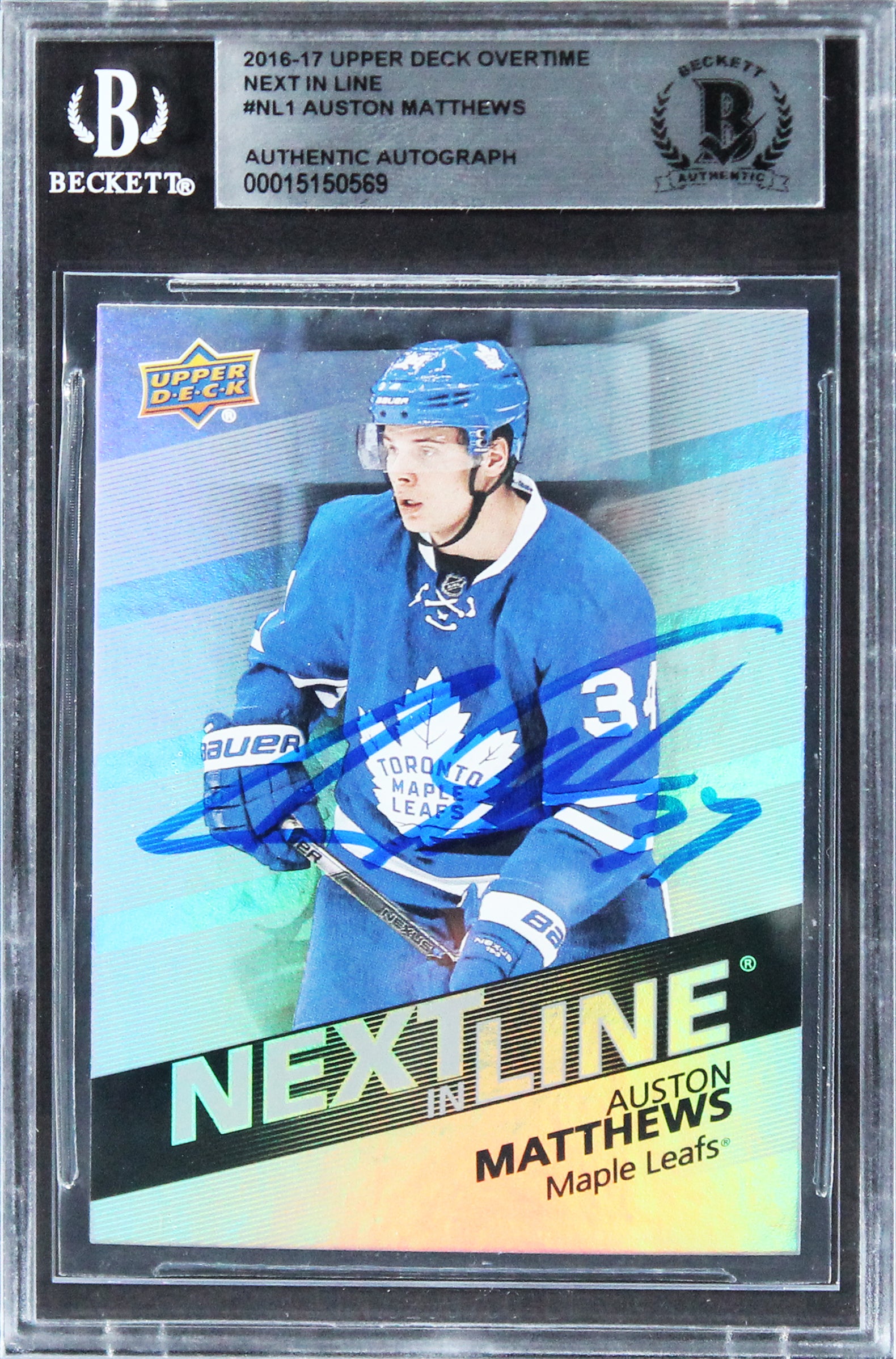 Maple Leafs Auston Matthews Signed 2016 UD Overtime #NL1 Rookie Card BAS Slabbed