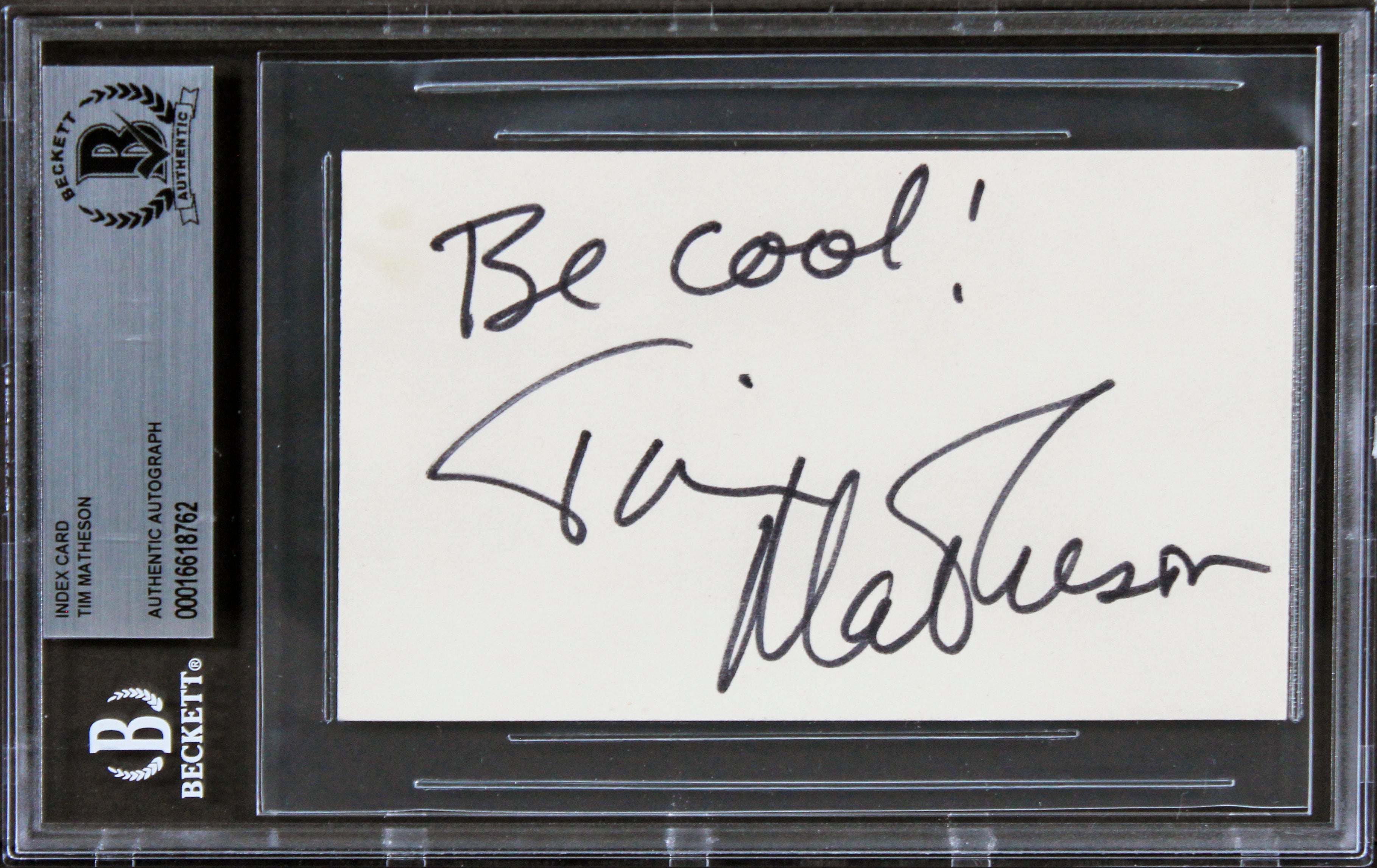 Tim Matheson The West Wing "Be Cool!" Signed 3x5 Index Card BAS Slabbed