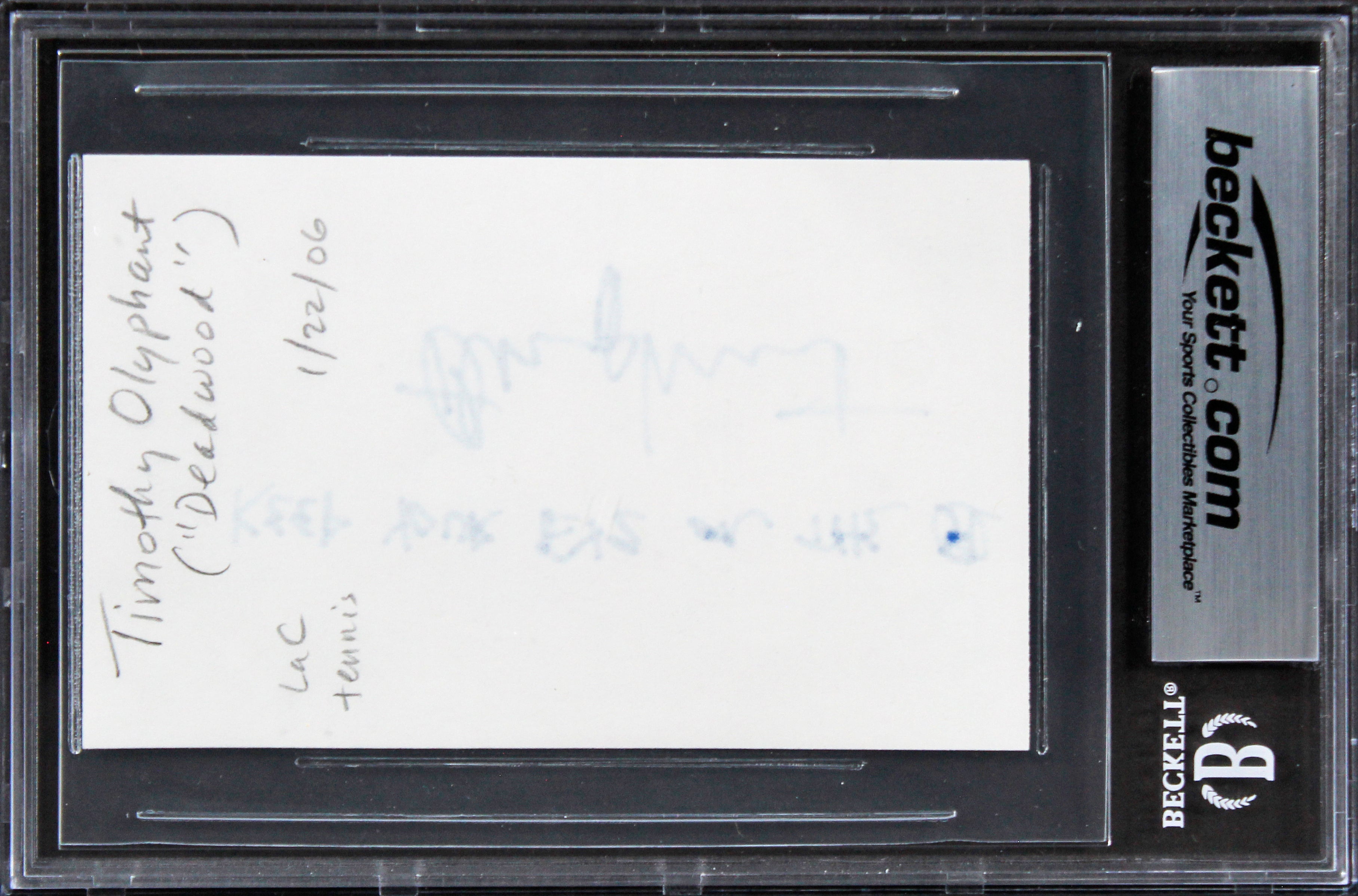 Timothy Olyphant Scream "Keep Your Eye" Signed 3x5 Index Card BAS Slabbed