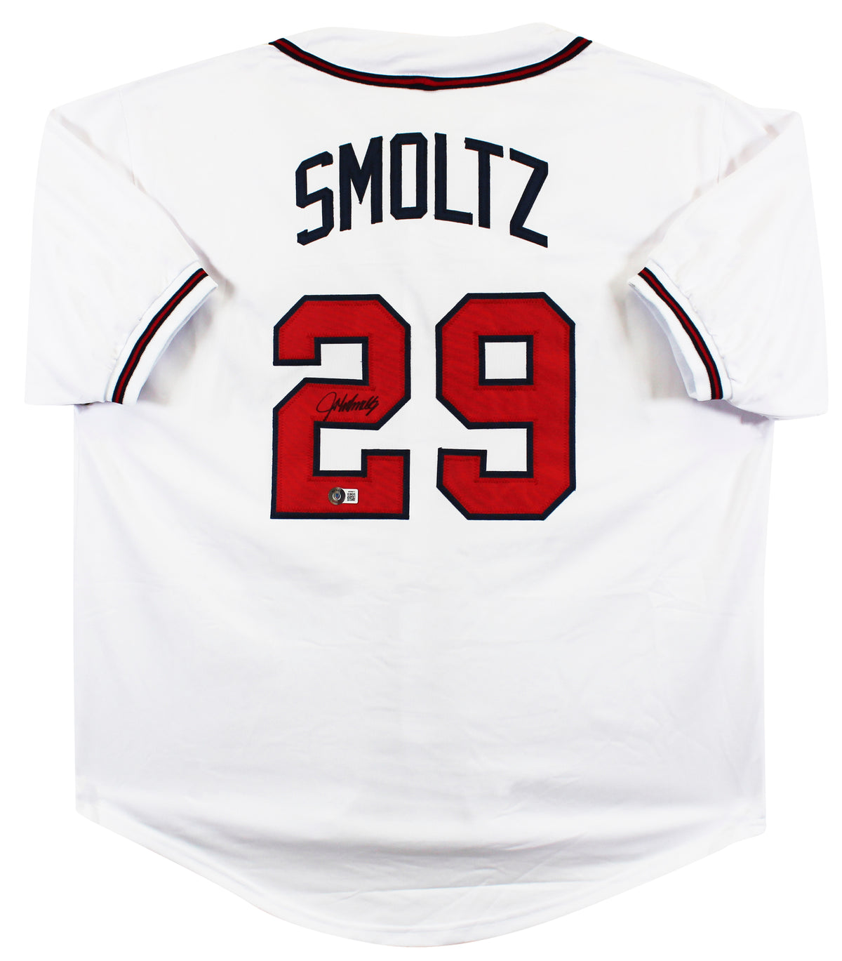 John Smoltz Authentic Signed White Pro Style Jersey Autographed BAS Witnessed