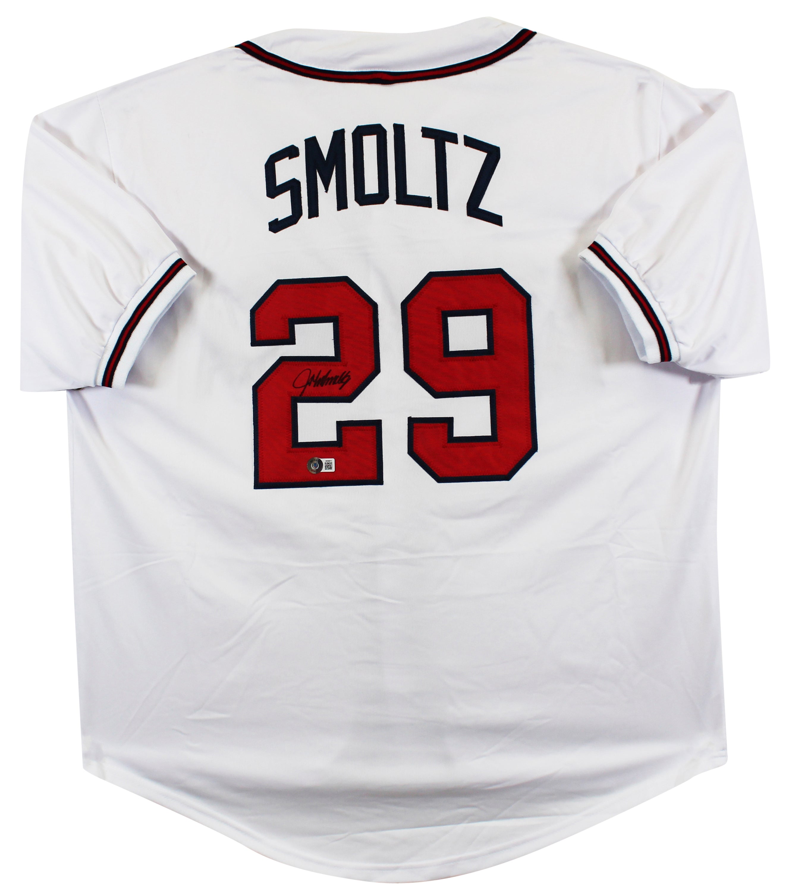 John Smoltz Authentic Signed White Pro Style Jersey Autographed BAS Witnessed