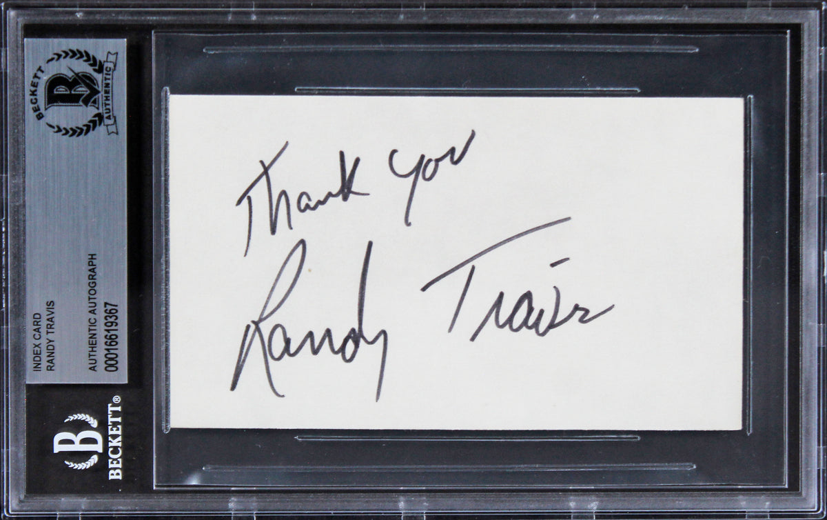 Randy Travis Country Musician "Thank You" Signed 3x5 Index Card BAS Slabbed
