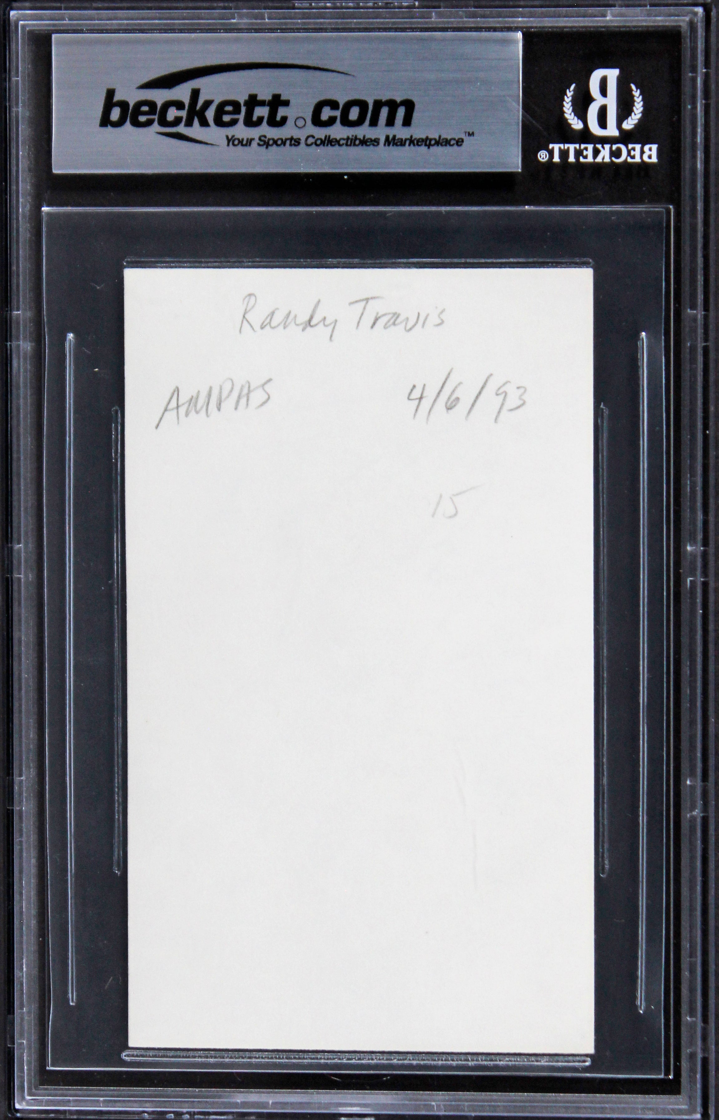 Randy Travis Country Musician 'Thanks" Signed 3x5 Index Card BAS Slabbed 2