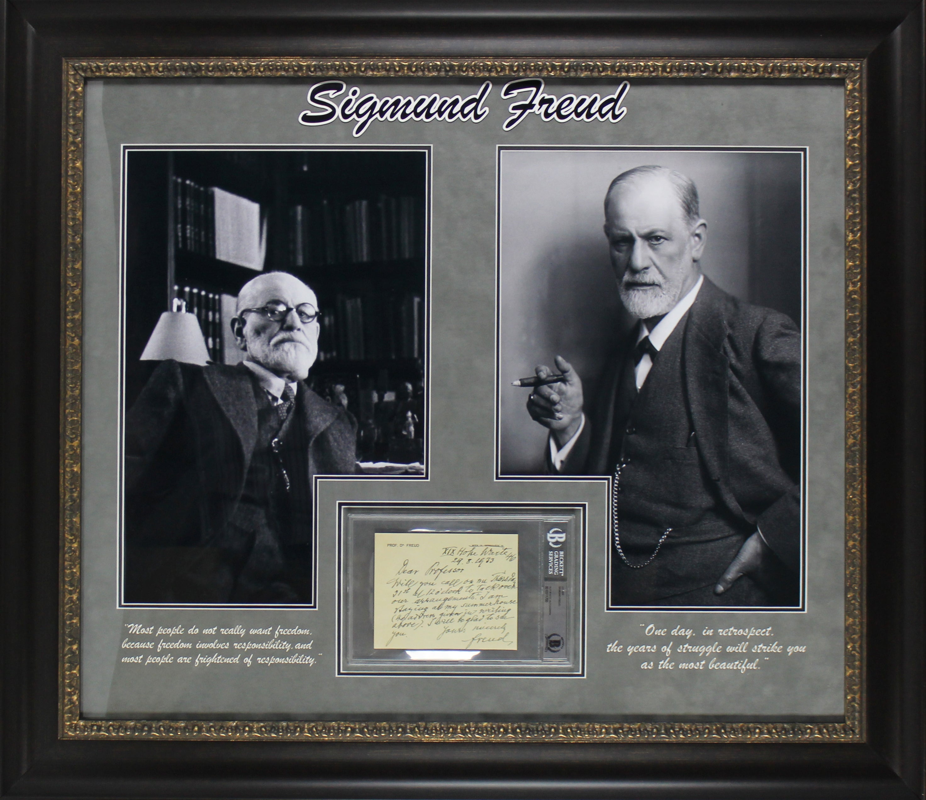 Sigmund Freud Authentic Signed & Framed 4.5x5.75 Letter Dated August 29 1933 BAS