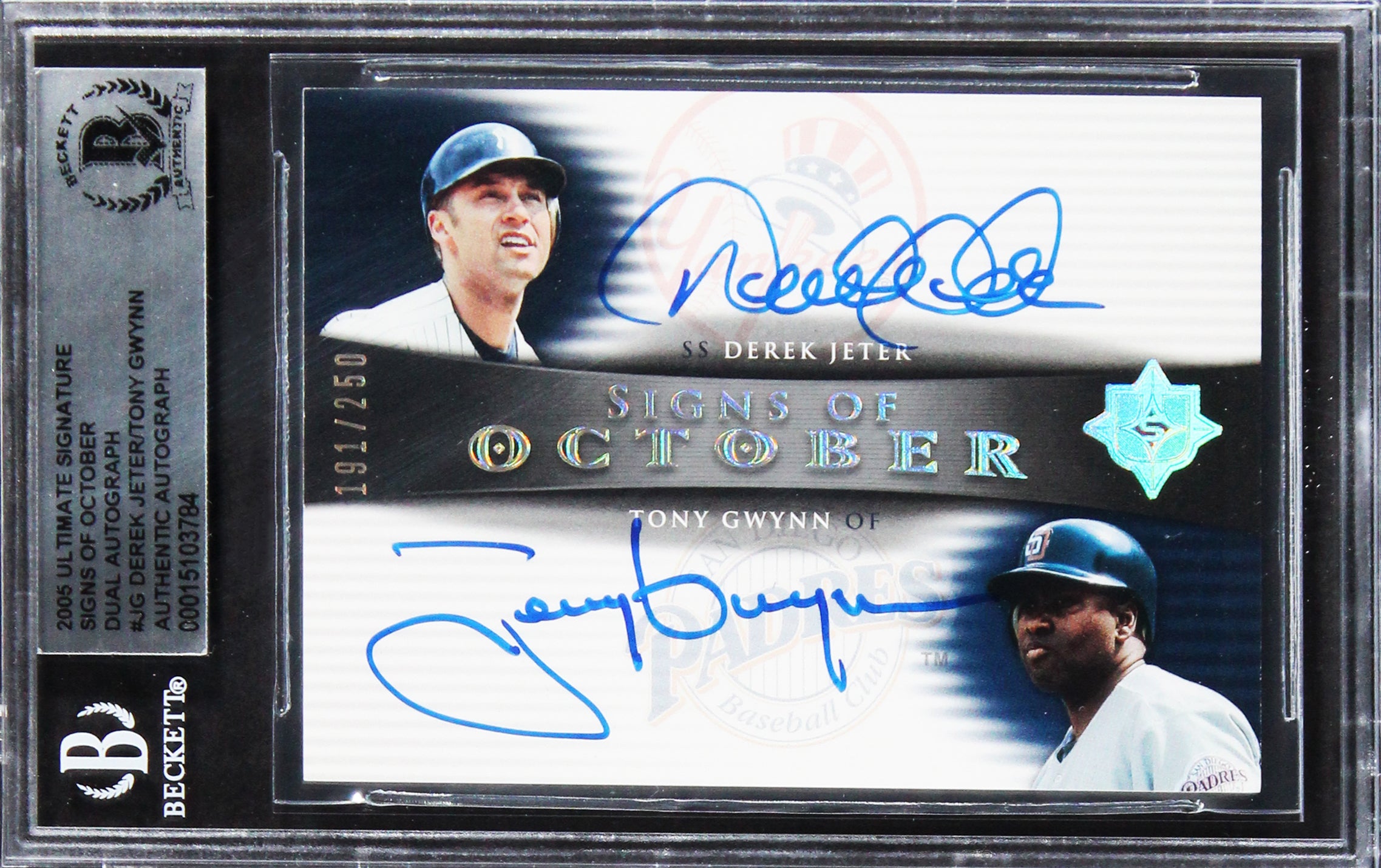 Derek Jeter & Tony Gwynn Signed 2005 Ultimate SOOD #JG #191/250 Card BAS Slabbed