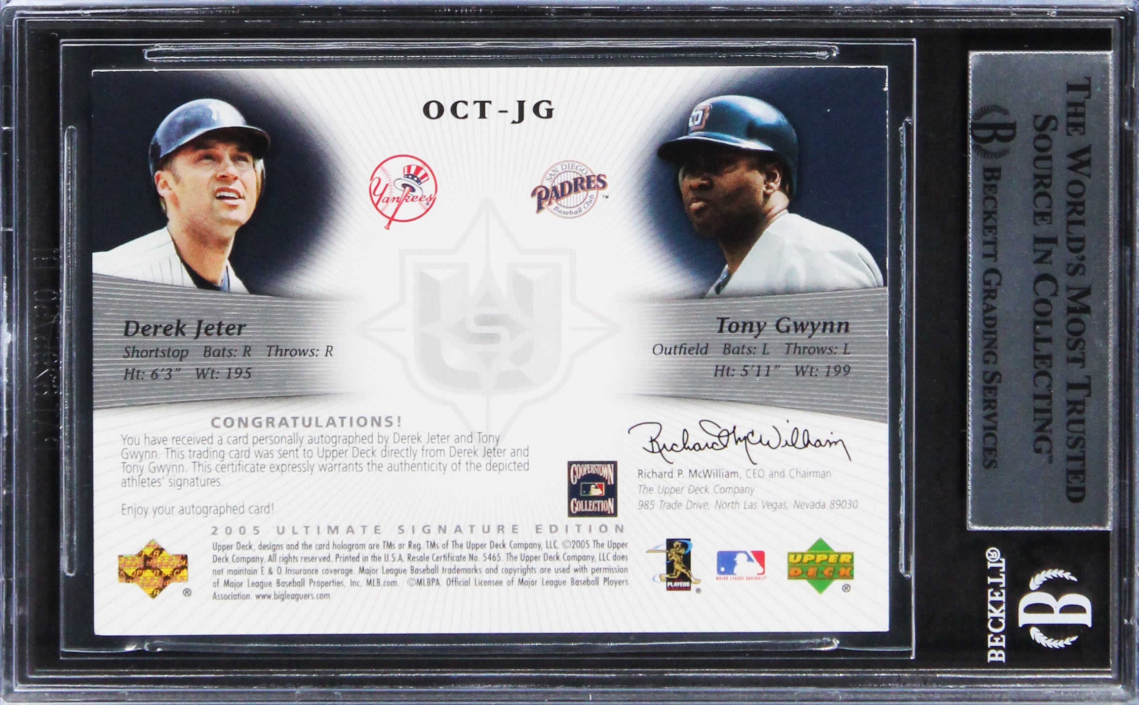 Derek Jeter & Tony Gwynn Signed 2005 Ultimate SOOD #JG #191/250 Card BAS Slabbed