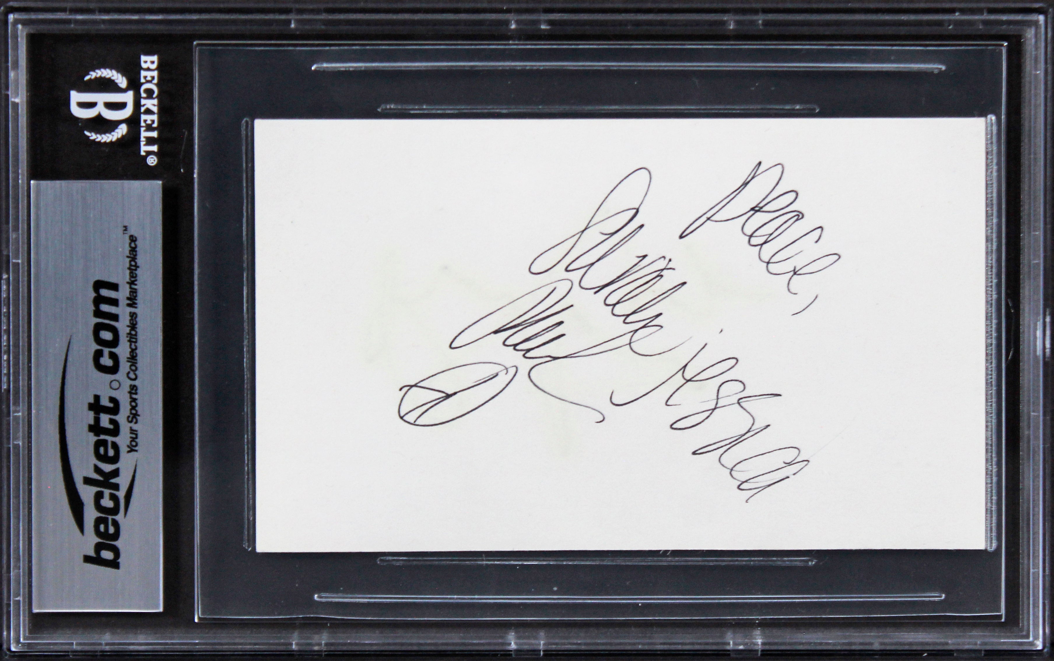 Richard Gere & Sarah Jessica Parker "Peace" Signed 3x5 Index Card BAS Slabbed
