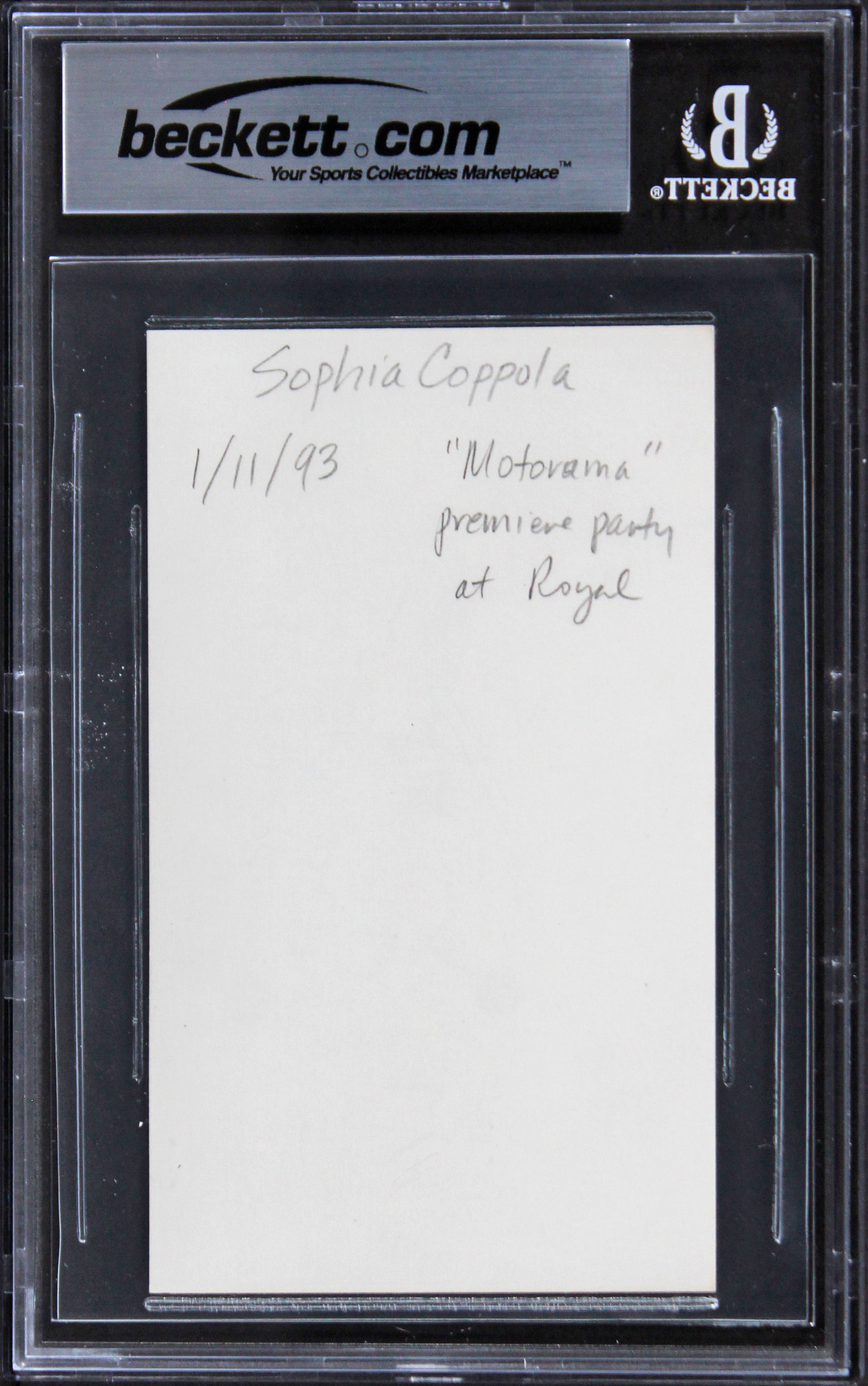 Sophia Coppola Lost in Translation Signed 3x5 Index Card BAS Slabbed