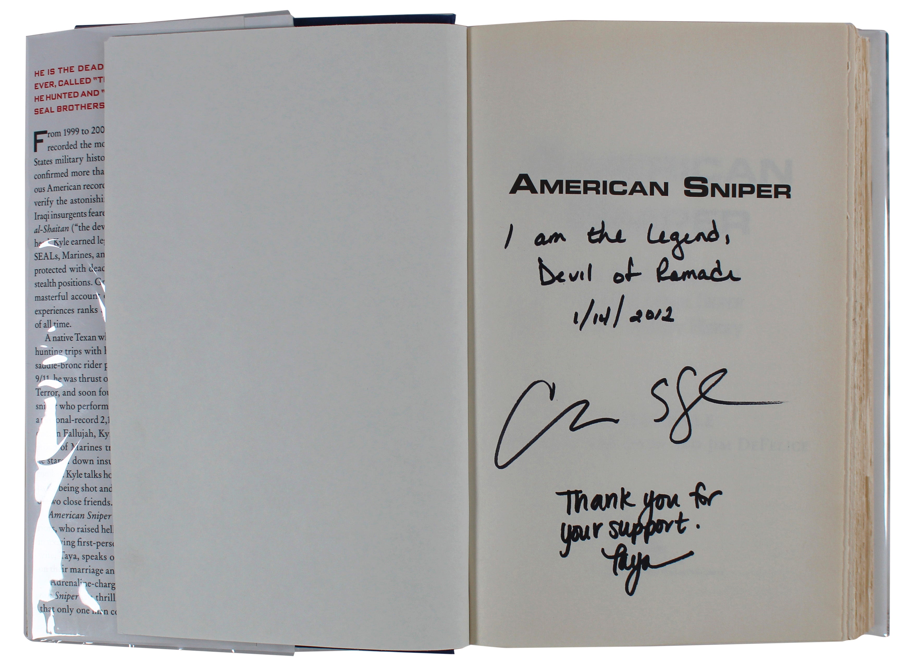 Chris Kyle & Taya Kyle Signed American Sniper 1st Ed Hardcover Book BAS #AB14676