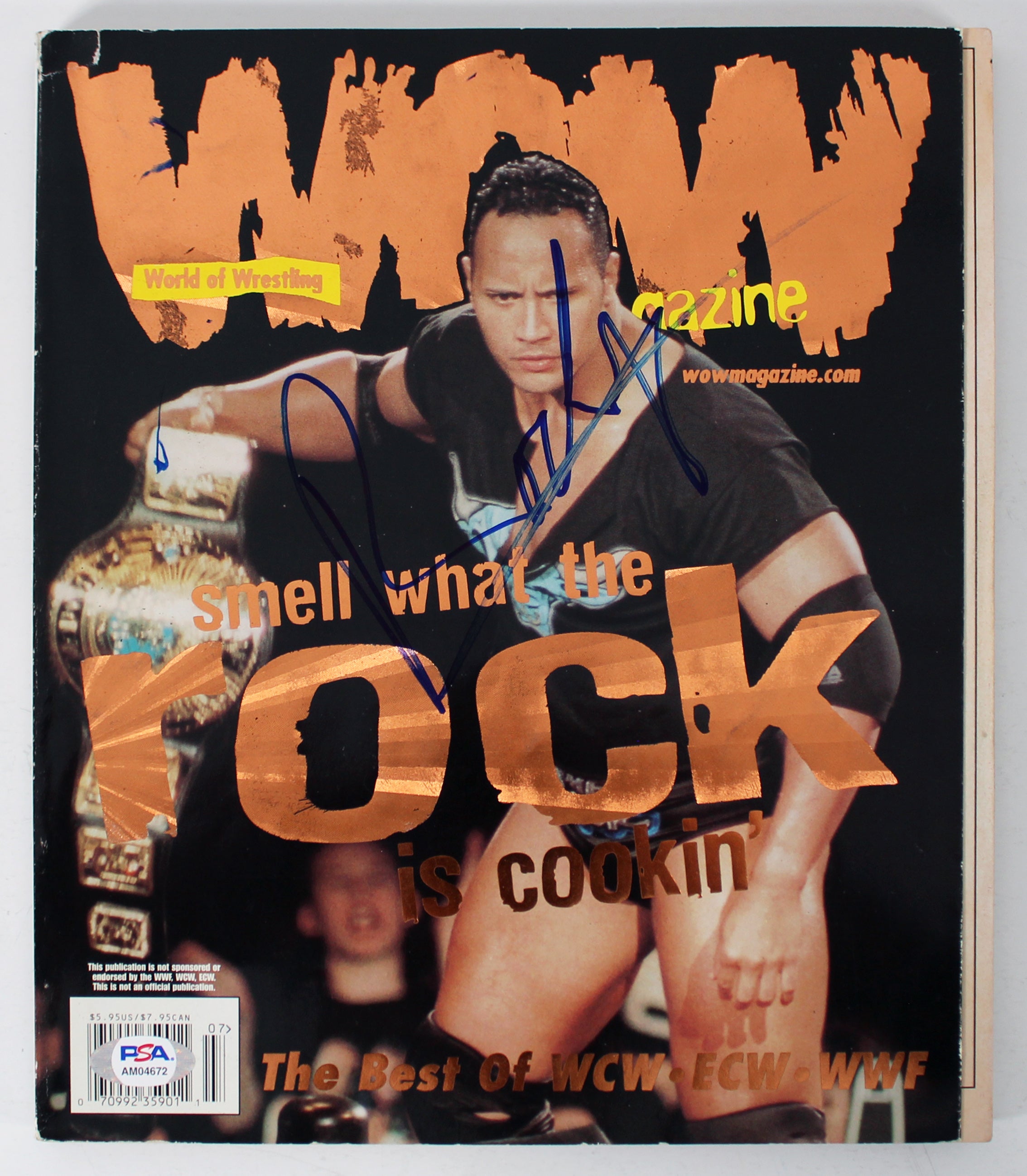 Dwayne "The Rock" Johnson Signed World Of Wrestling Magazine PSA/DNA #AM04672