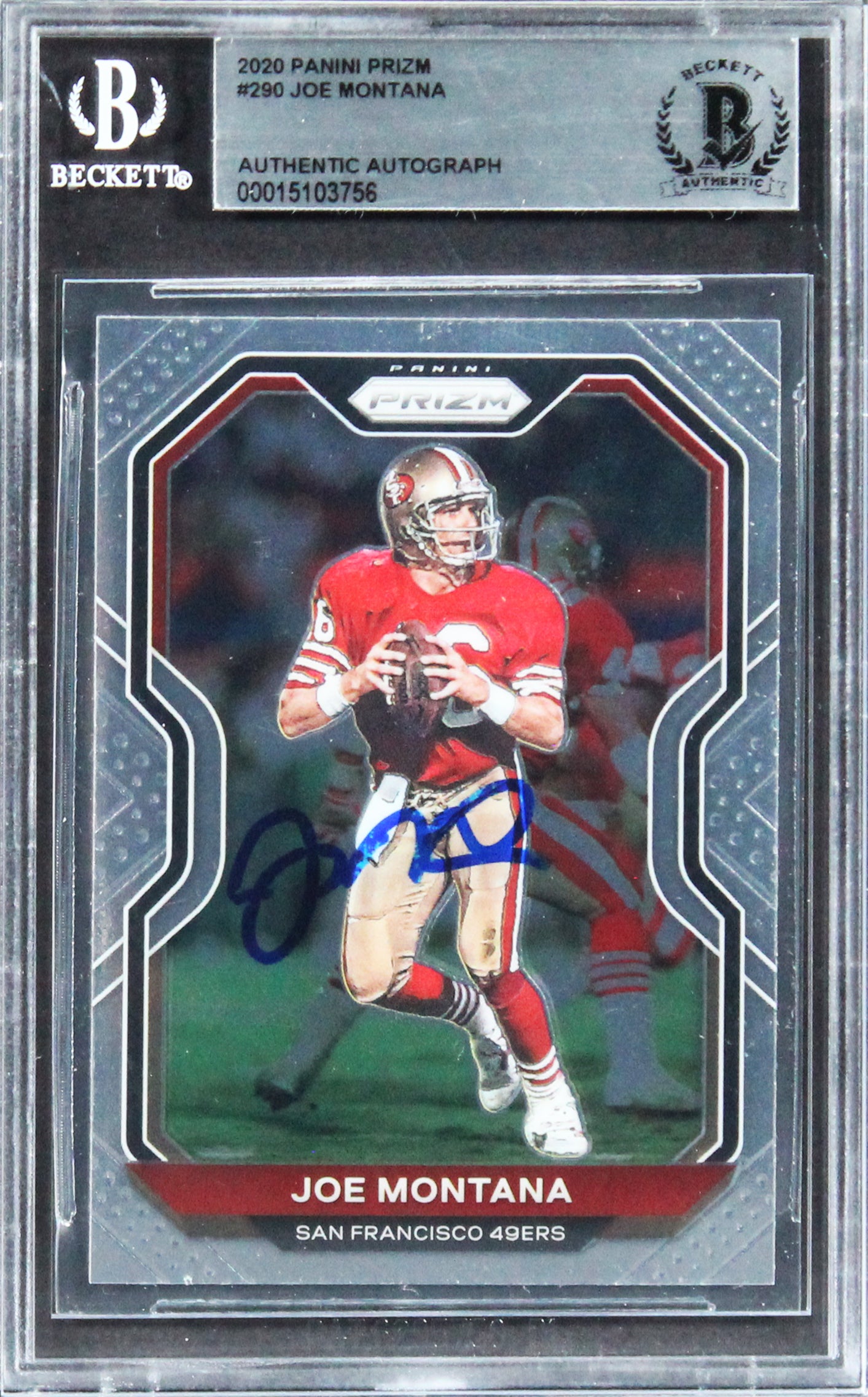 49ers Joe Montana Authentic Signed 2020 Panini Prizm #290 Card BAS Slabbed