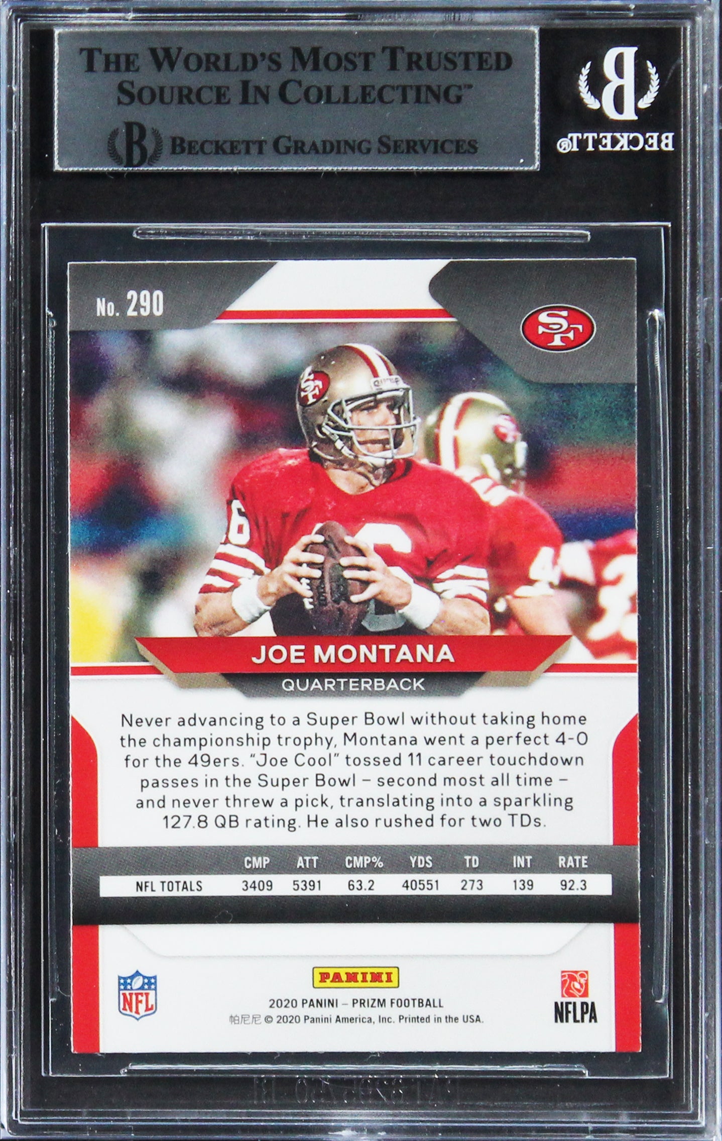 49ers Joe Montana Authentic Signed 2020 Panini Prizm #290 Card BAS Slabbed