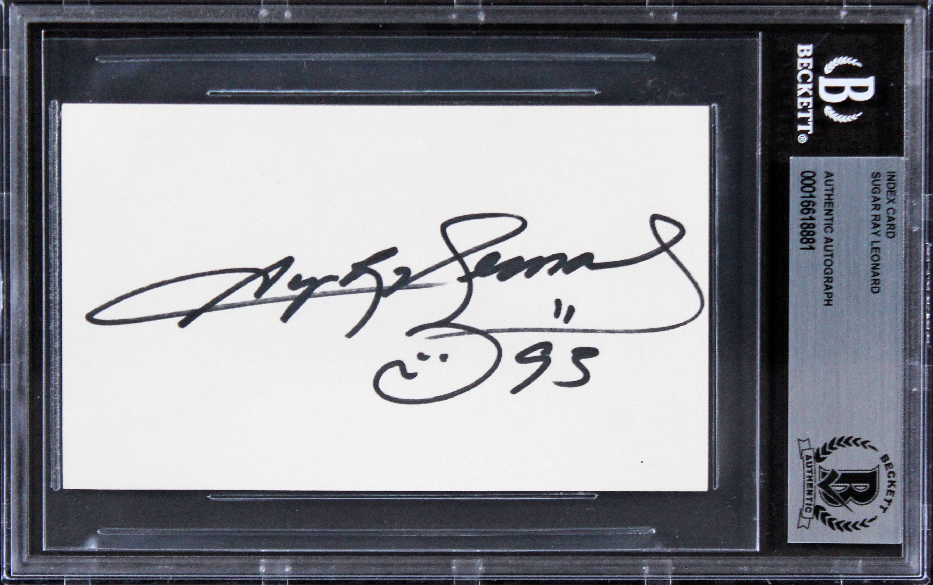 Sugar Ray Lenoard "95" Authentic Signed 3x5 Index Card Autographed BAS Slabbed