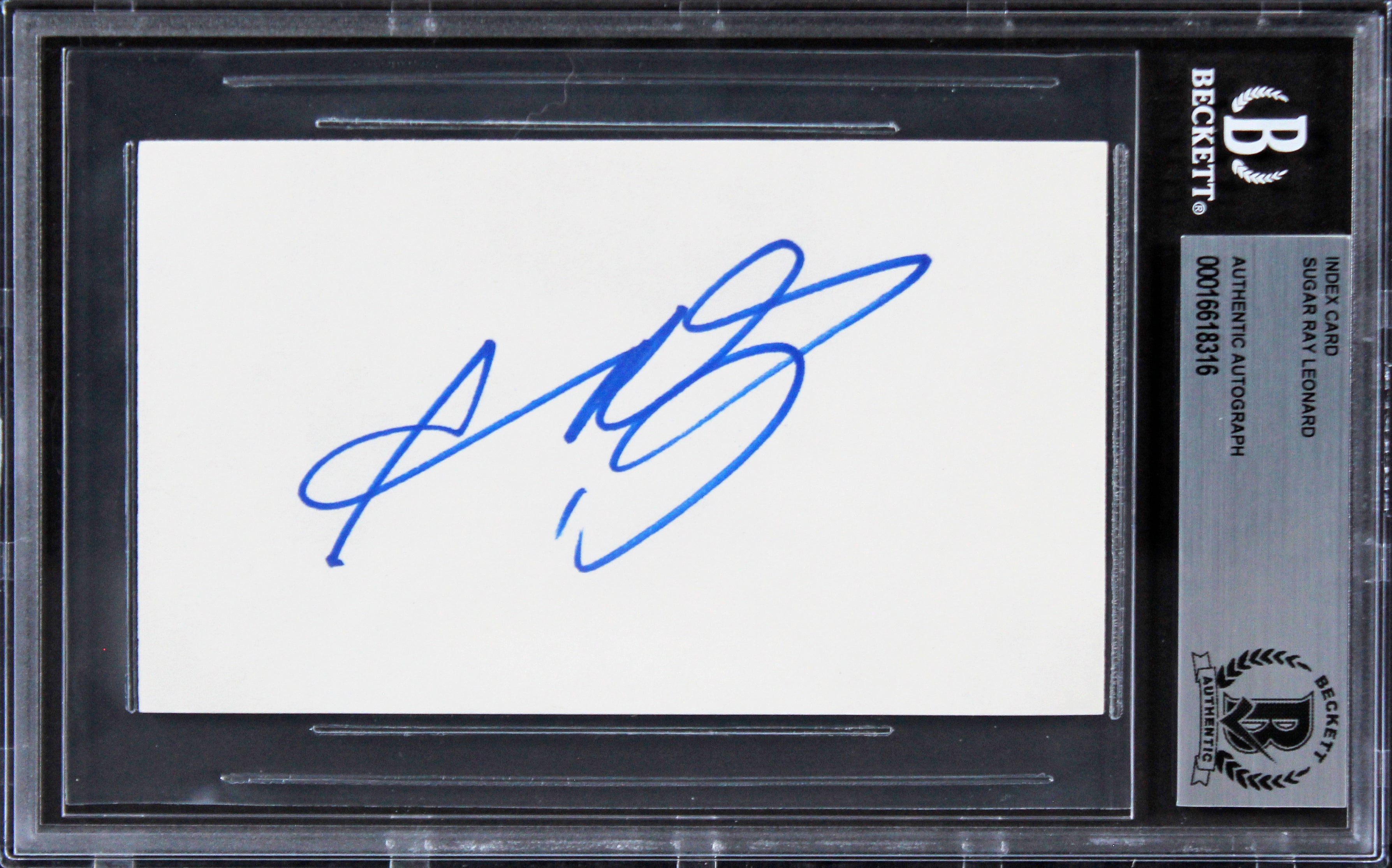 Sugar Ray Lenoard Authentic Signed 3x5 Index Card Autographed BAS Slabbed 4