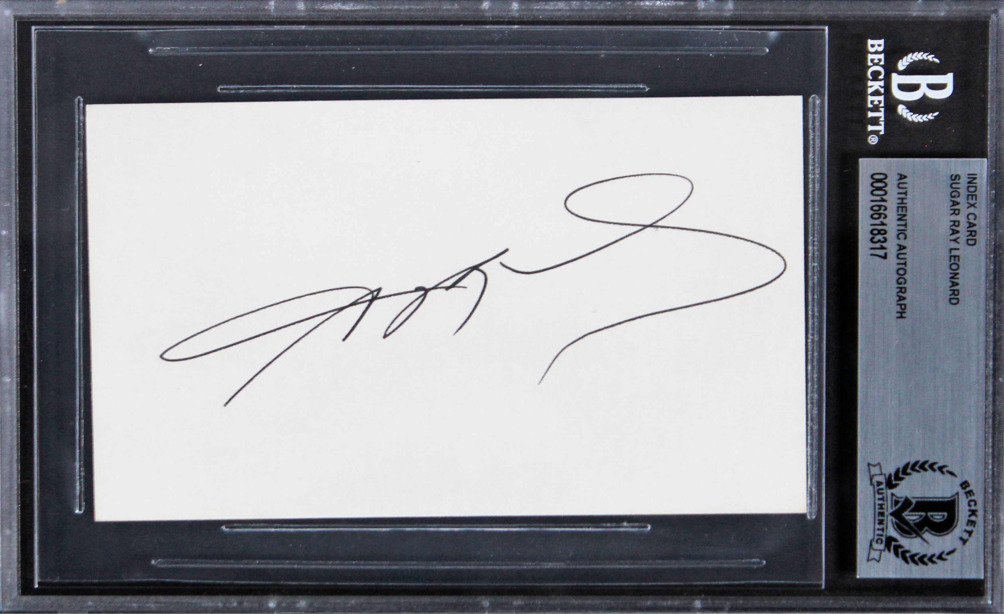 Sugar Ray Lenoard Authentic Signed 3x5 Index Card Autographed BAS Slabbed 5