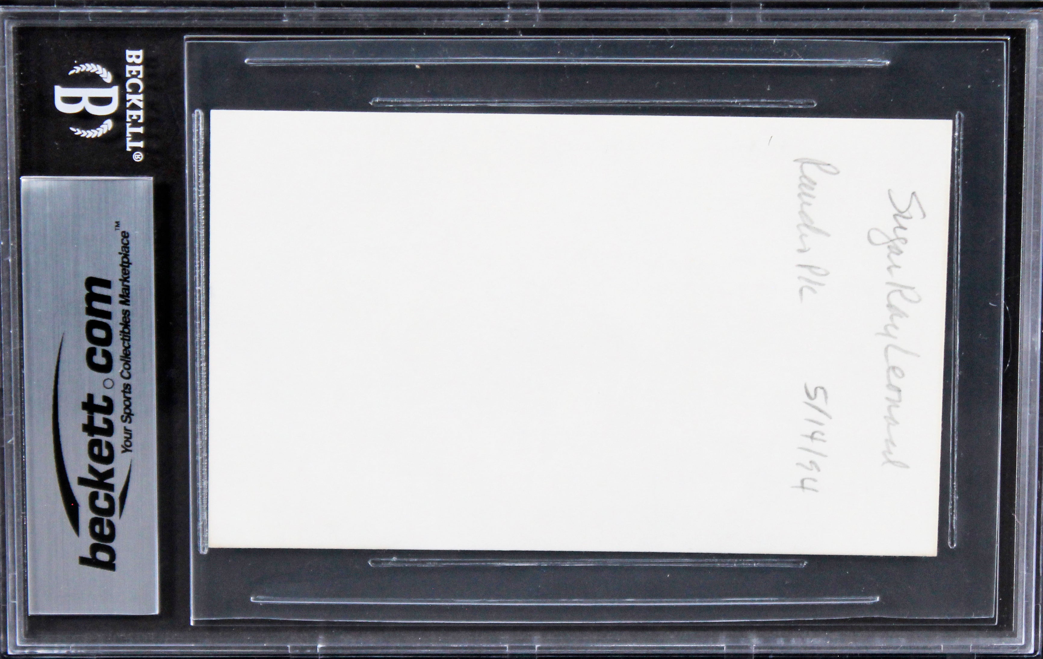 Sugar Ray Lenoard Authentic Signed 3x5 Index Card Autographed BAS Slabbed 5