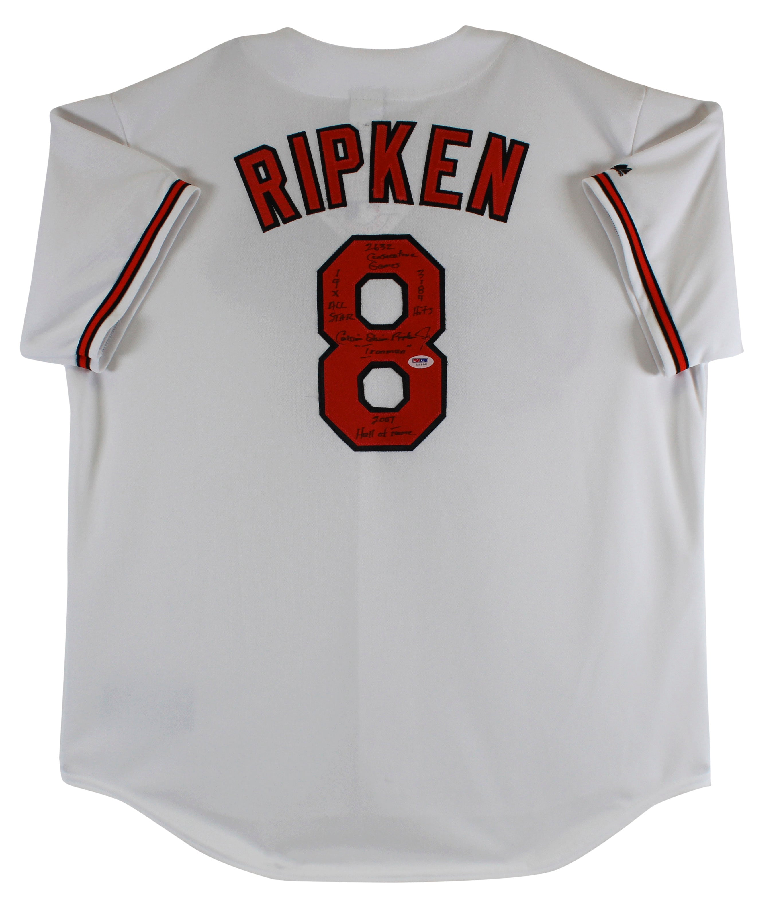 Orioles Cal Ripken Jr. Full Name W/ Stats Authentic Signed White Jersey PSA/DNA