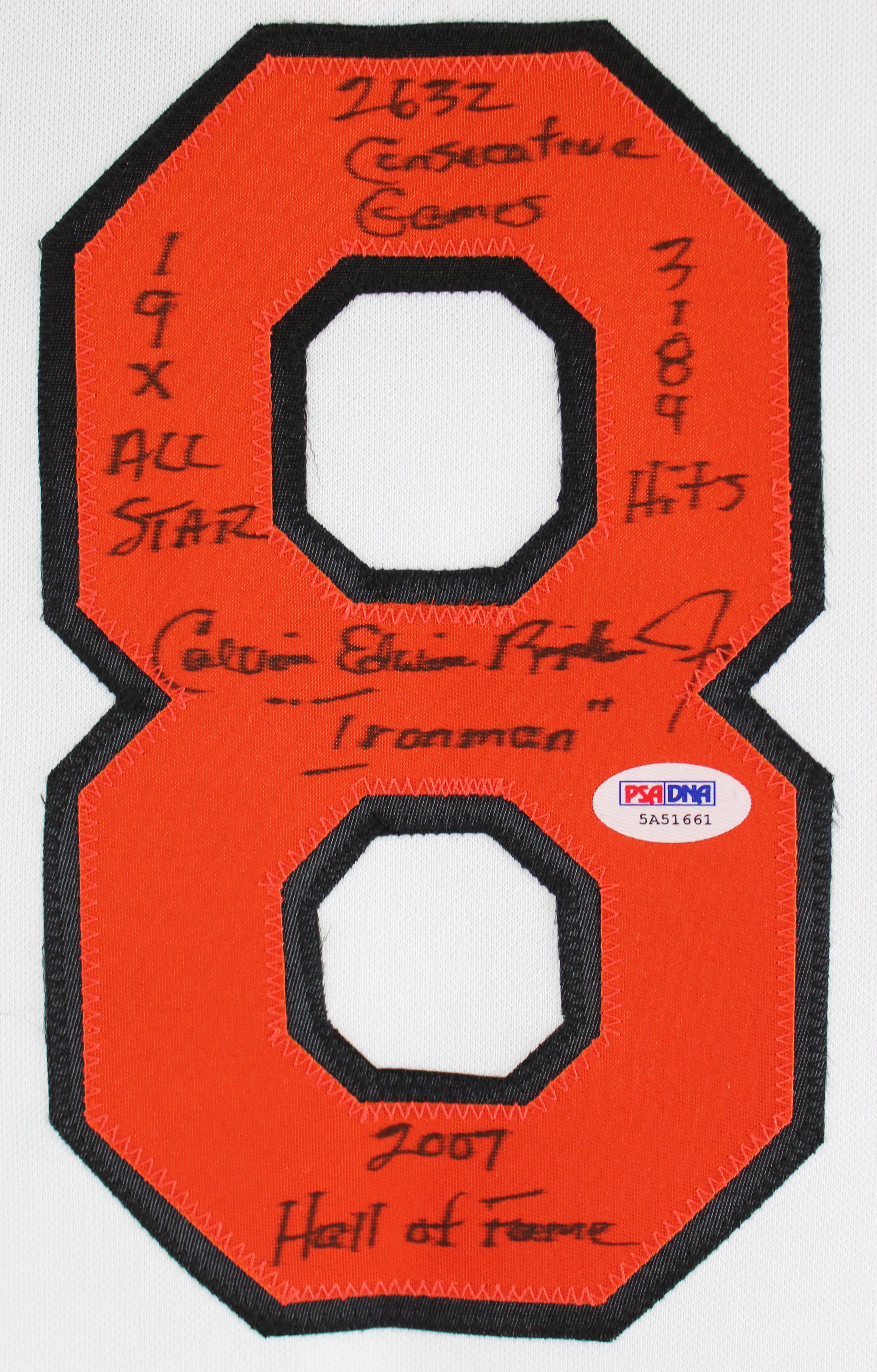 Orioles Cal Ripken Jr. Full Name W/ Stats Authentic Signed White Jersey PSA/DNA