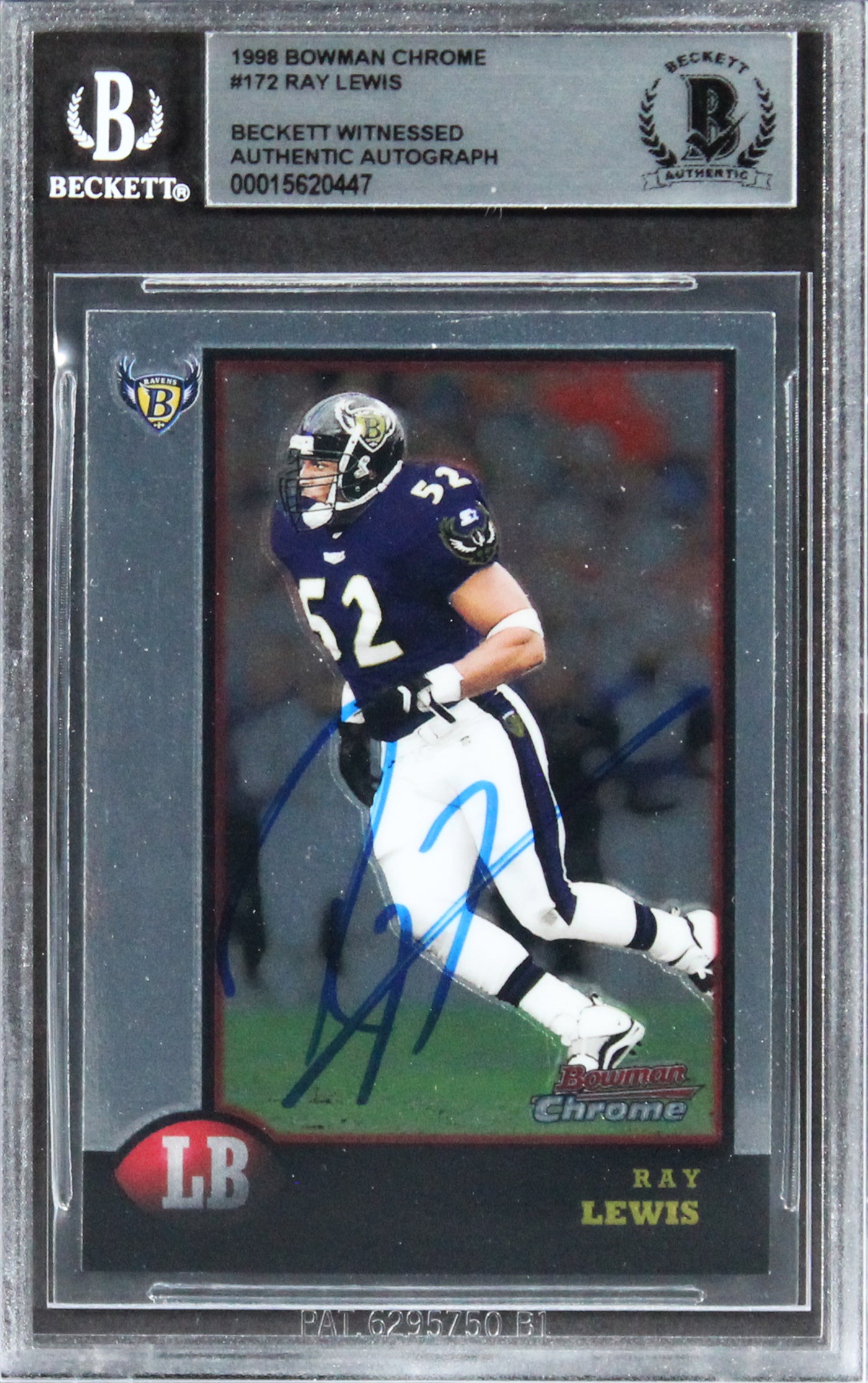 Ravens Ray Lewis Authentic Signed 1998 Bowman Chrome #172 Card BAS Slabbed