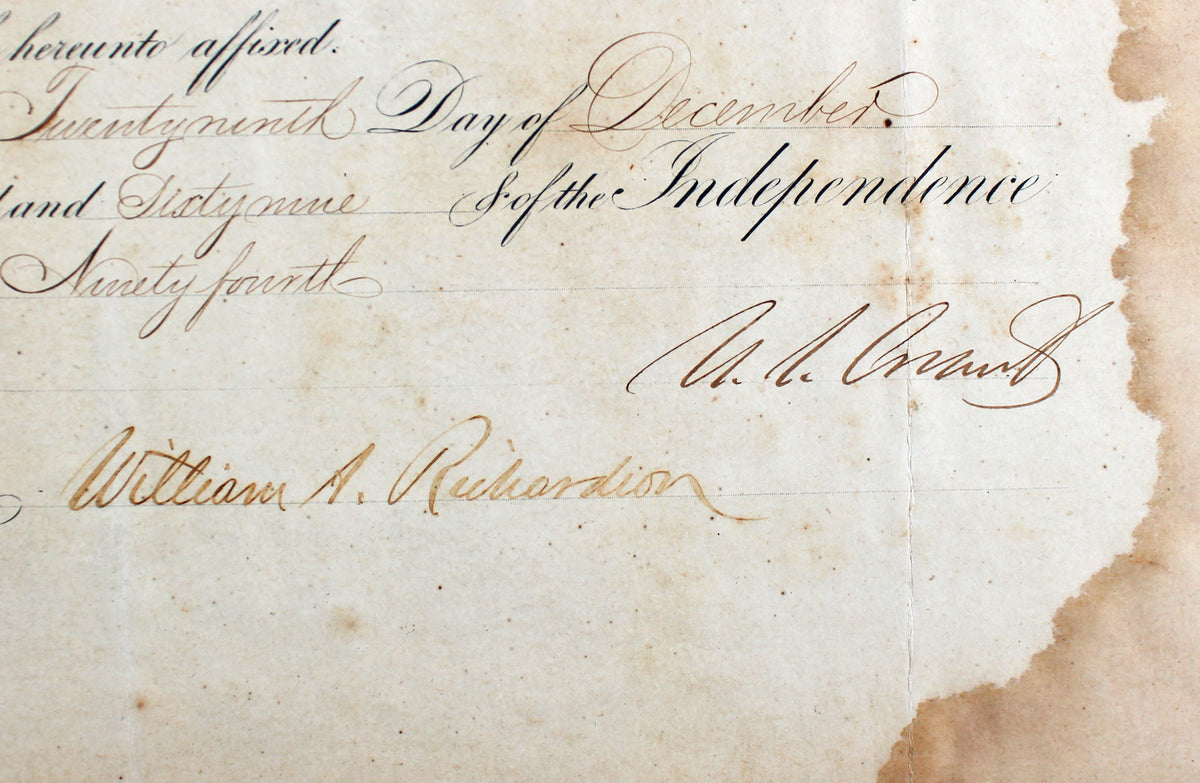 Ulysses S. Grant Authentic Signed 15x18.5 1869 IRS Appointment Document BAS