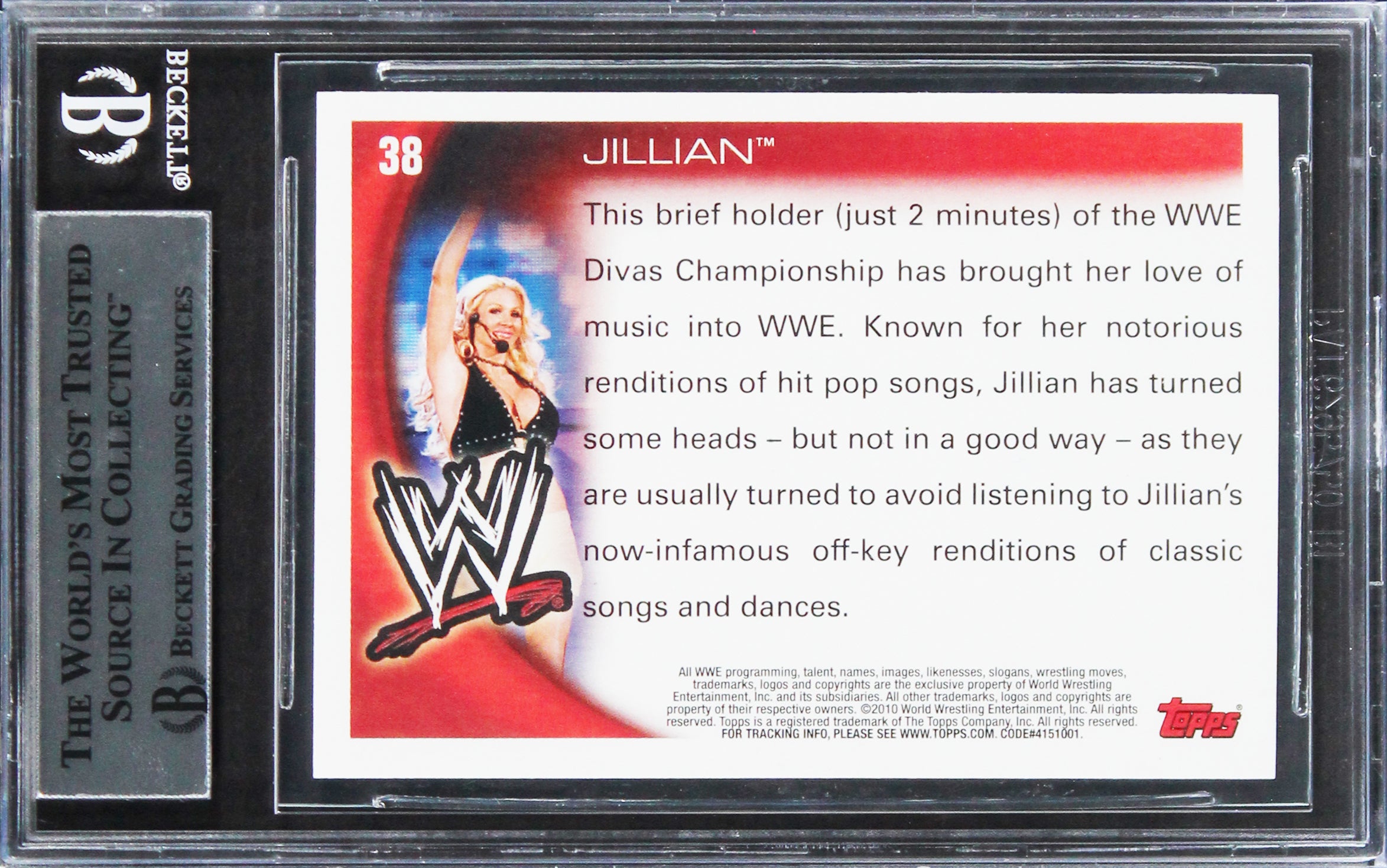 Jillian Hall Authentic Signed 2010 Topps WWE #38 Card BAS Slabbed