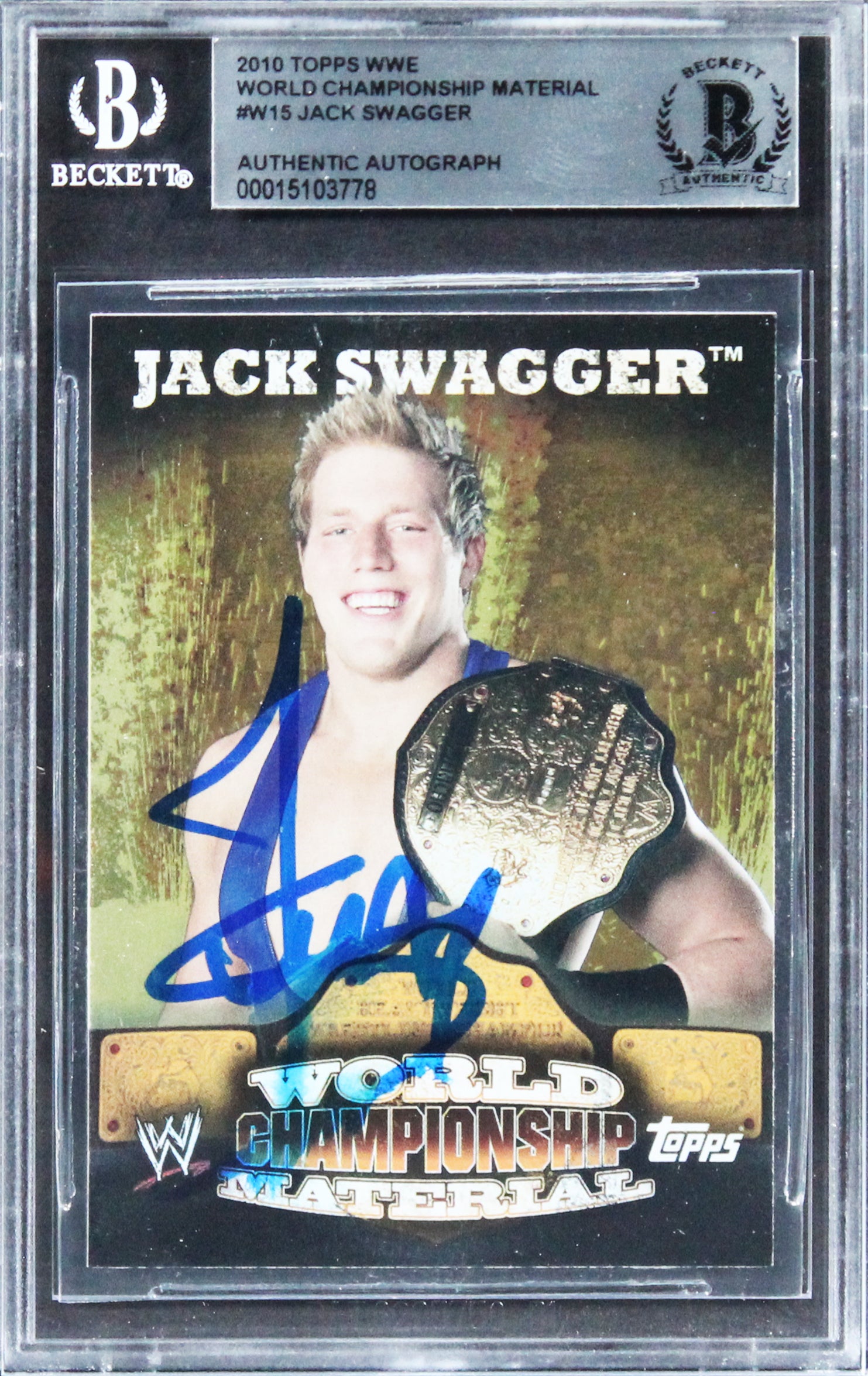 Jack Swagger Signed 2010 Topps WWE World Champion Material #W15 Card BAS Slabbed