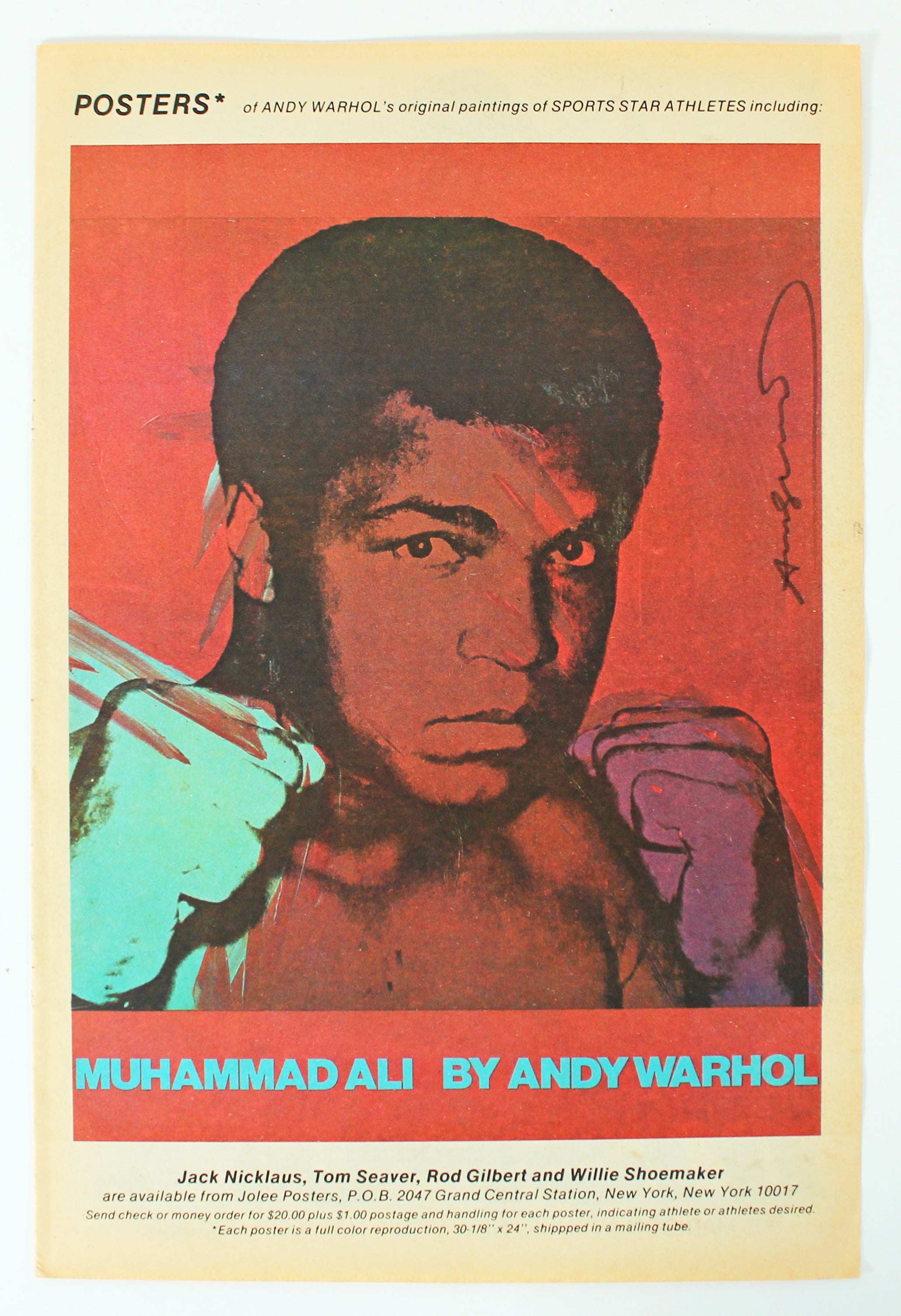Andy Warhol Authentic Signed 11x16.75 Muhammad Ali Magazine Page BAS #AD04277