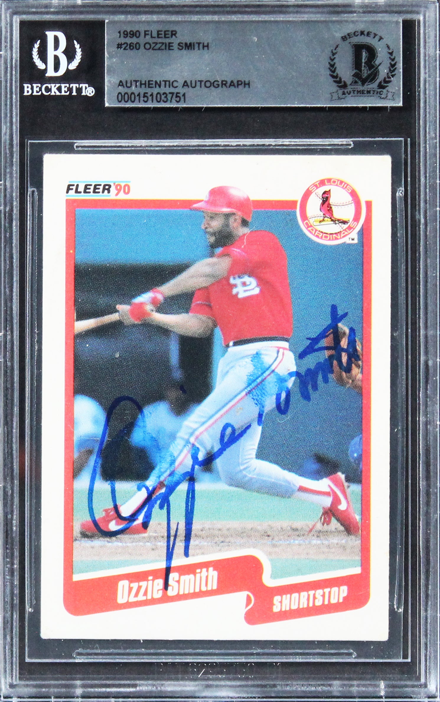 Cardinals Ozzie Smith Authentic Signed 1990 Fleer #260 Card BAS Slabbed
