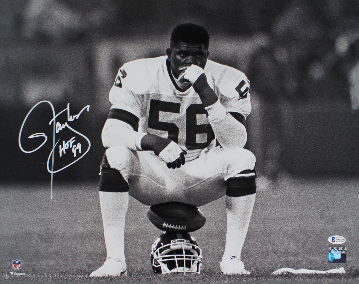 Giants Lawrence Taylor "HOF 99" Authentic Signed 16x20 B&W Photo BAS Witnessed