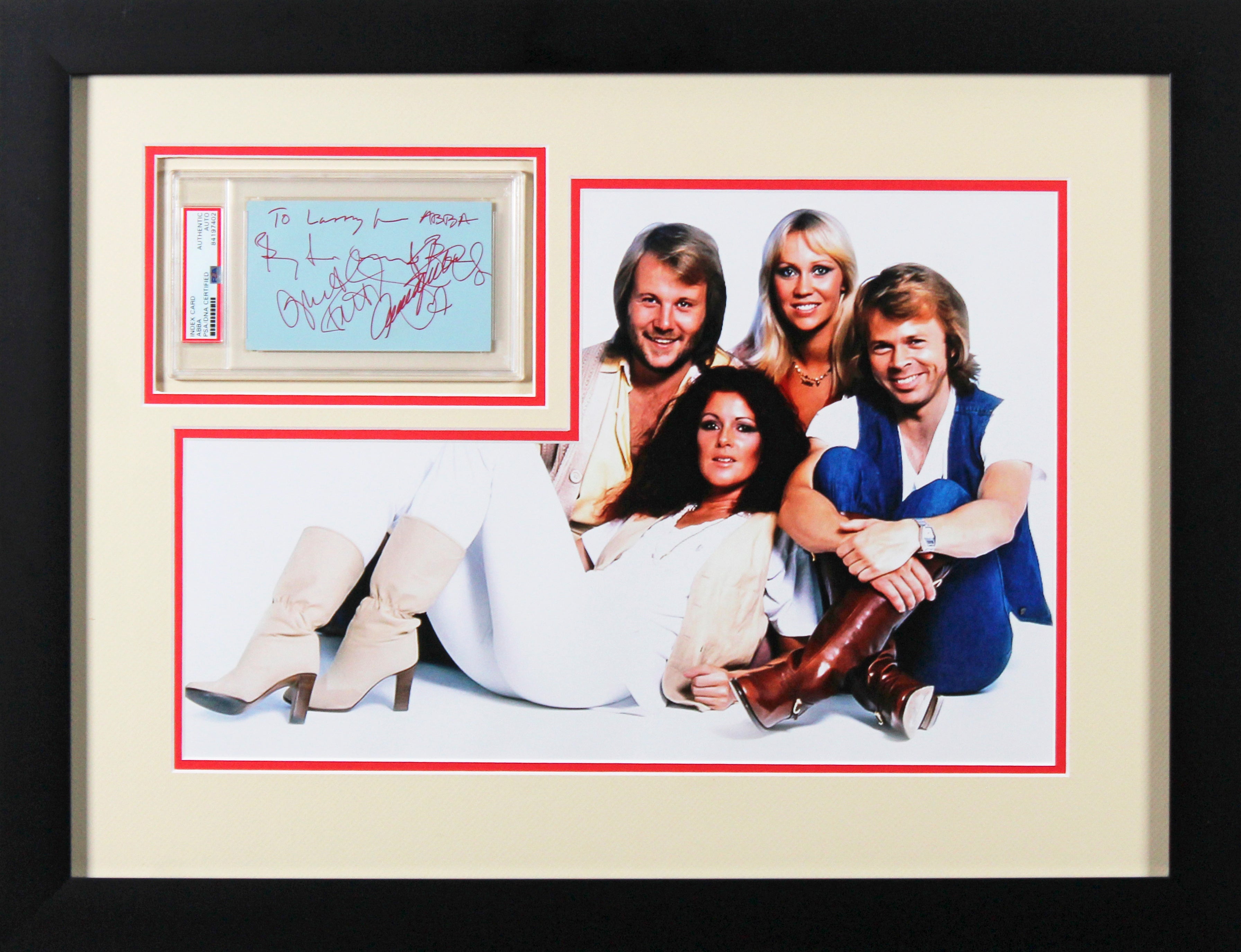 ABBA (4) Faltskog, Ulvaeus +2 Signed & Framed 3x5 Index Card PSA/DNA Slabbed