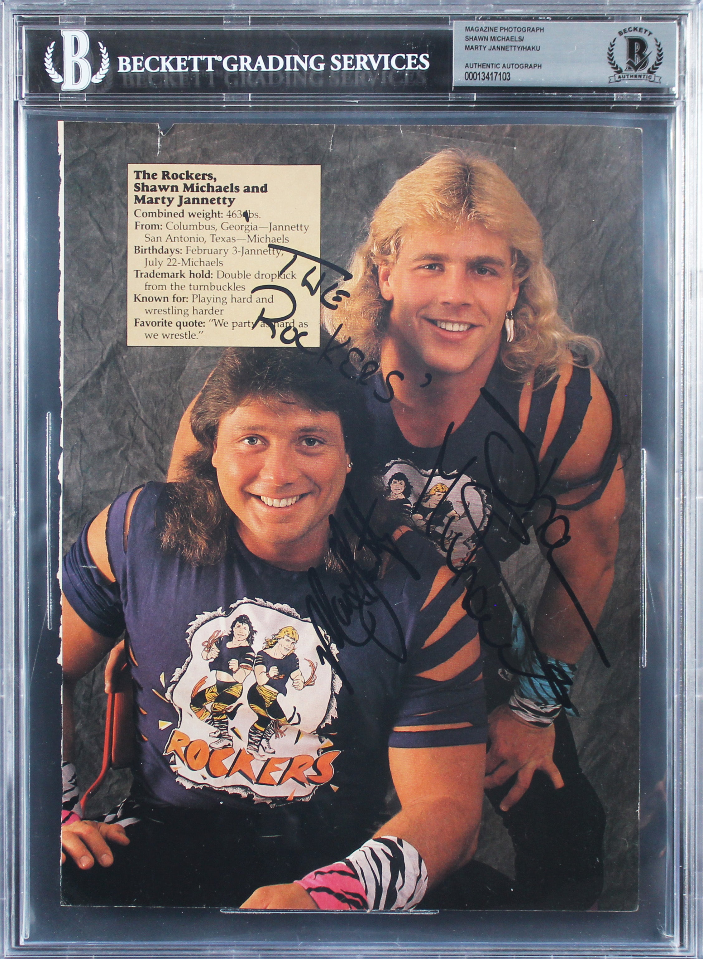 WWE (3) Michaels, Jannetty & Haku Signed 8x11 Magazine Page Autos 10 BAS Slabbed