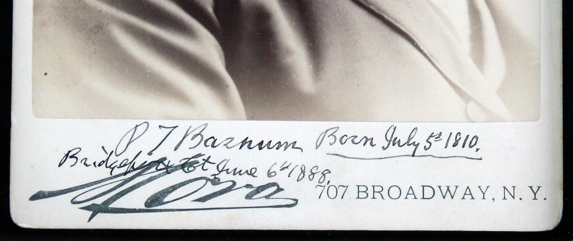 P.T. Barnum Authentic Signed Framed 4.25x6.5 1888 Cabinet Photo BAS #AB14177