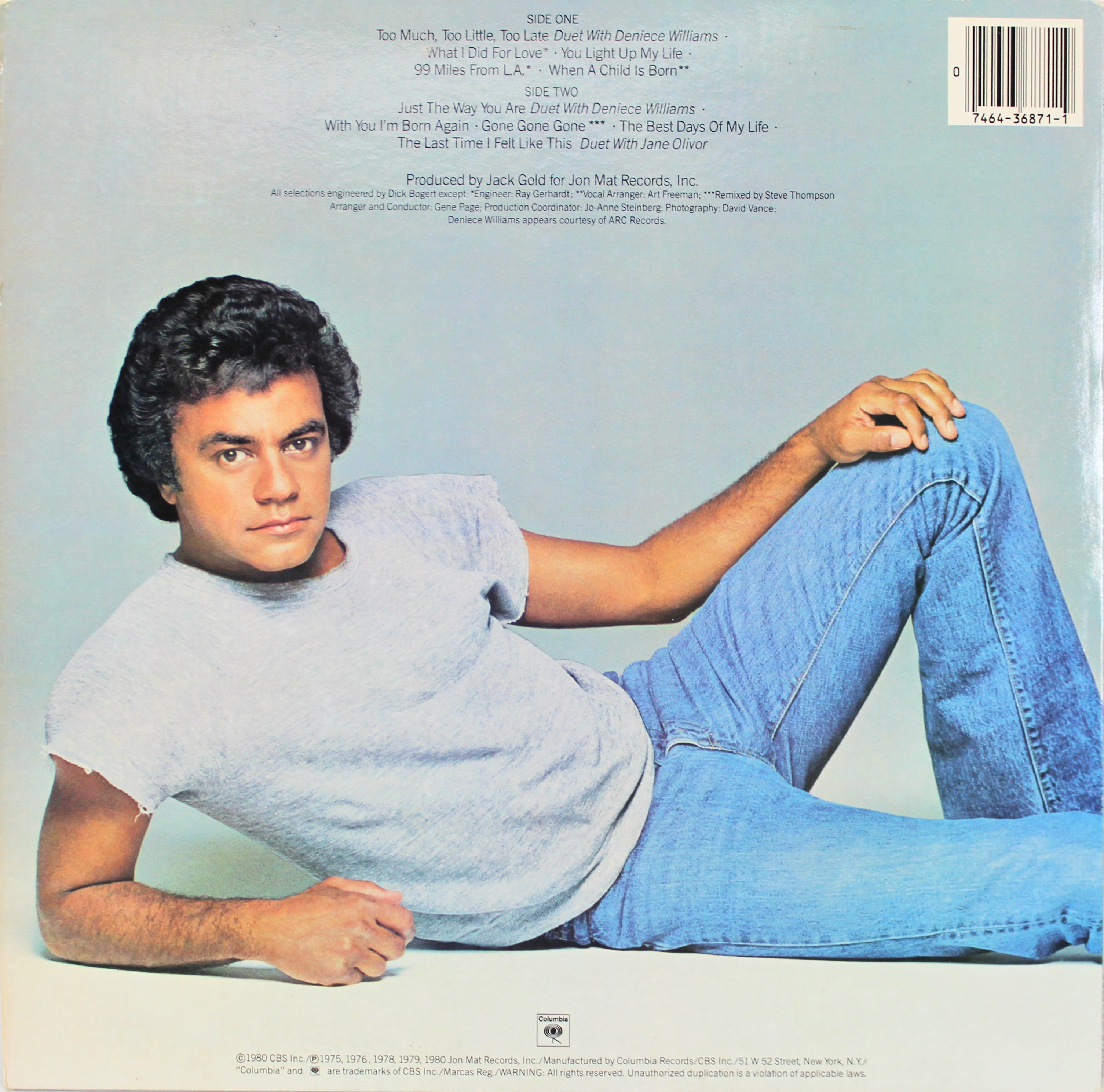 Johnny Mathis Authentic Signed 1975-1980 Album Cover W/ Vinyl BAS #E37858