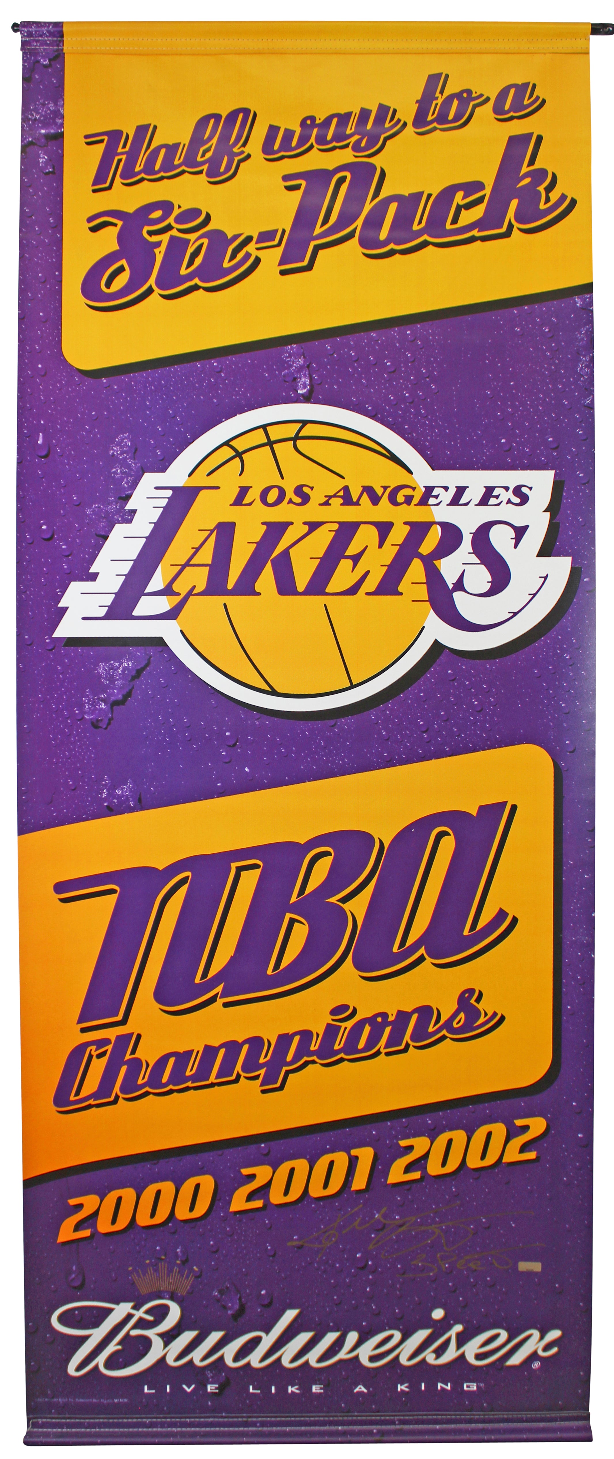 Lakers Kobe Bryant "3 Peat" Signed 22x57 2002 3 Peat NBA Champions Banner Panini