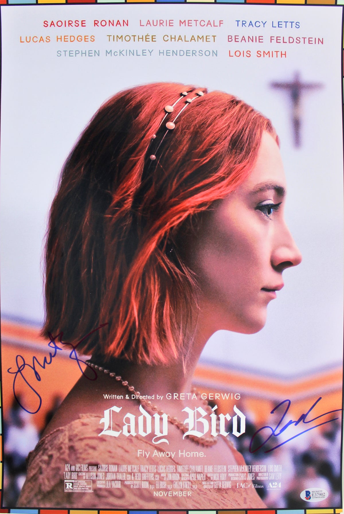 Greta Gerwig & Jordan Rodrigues Lady Bird Signed 12x18 Poster BAS #E37902
