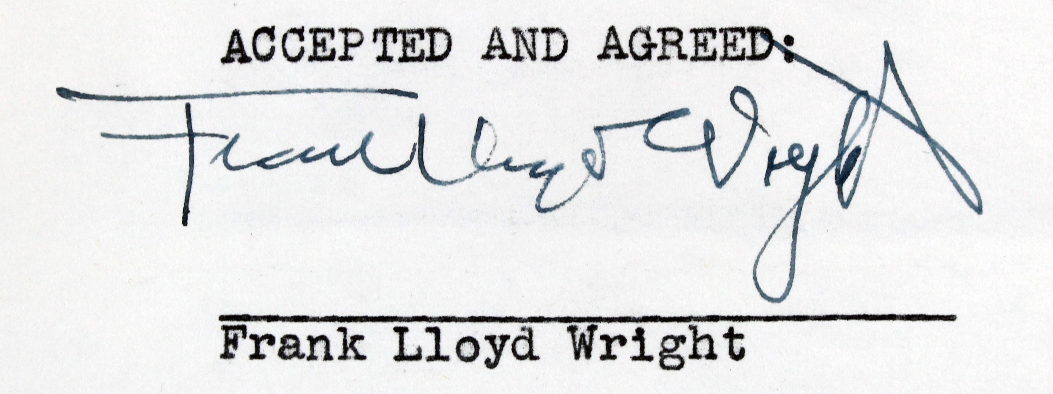 Frank Lloyd Wright Authentic 3x Signed 8.35x9.5 3 Page NBC Contract BAS #AB14681