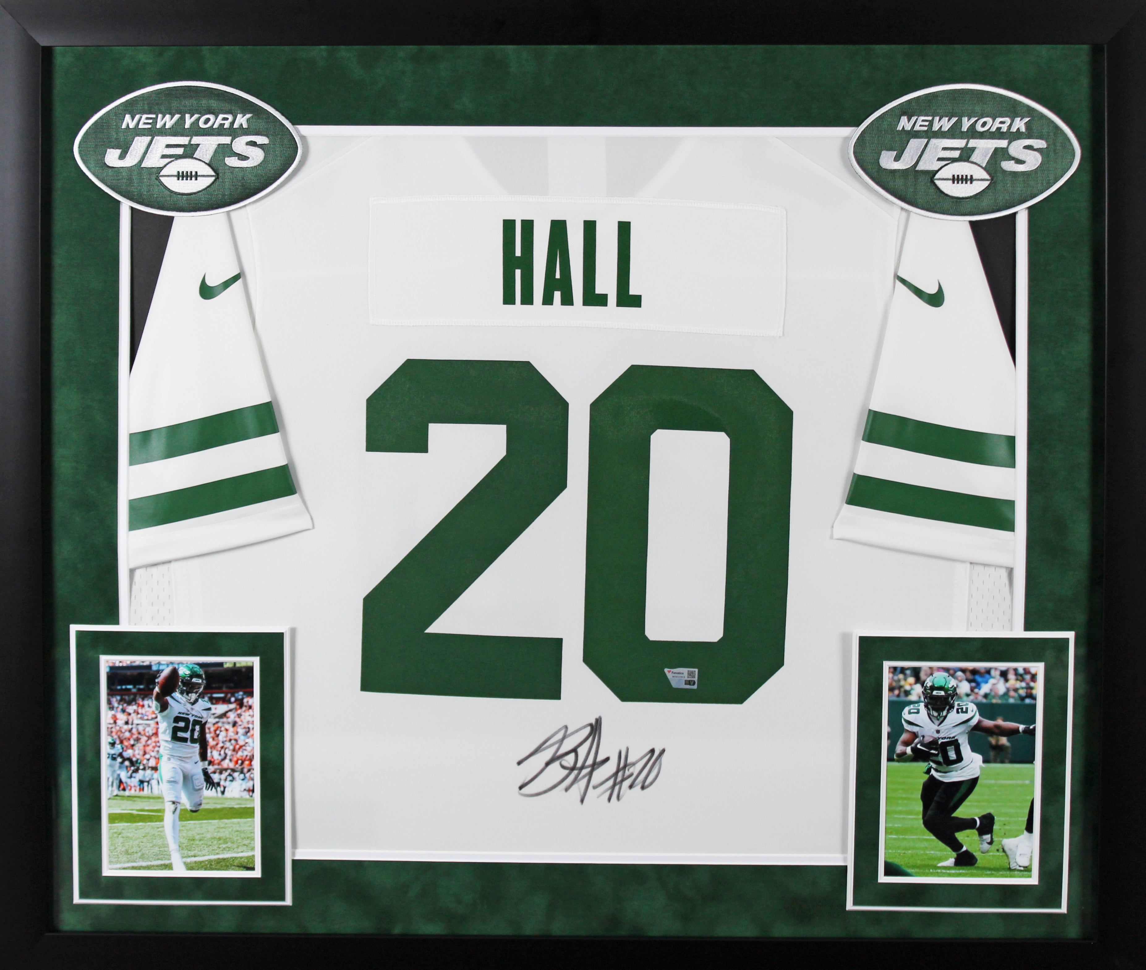 Jets Breece Hall Authentic Signed White Nike Game Framed Jersey Fanatics