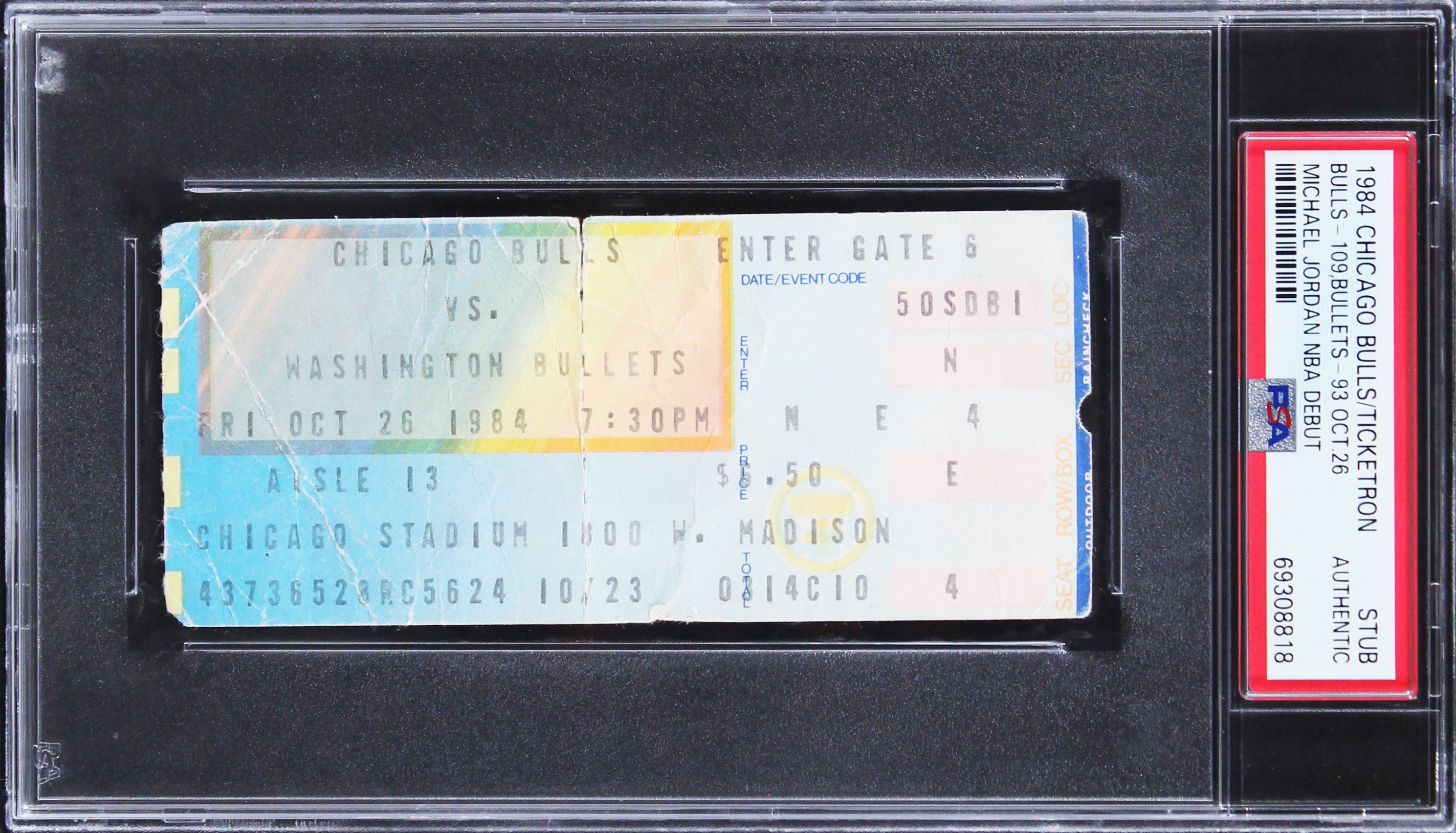 Bulls Michael Jordan 1984 Bulls Vs Bullets Debut Ticket Stub PSA Slabbed