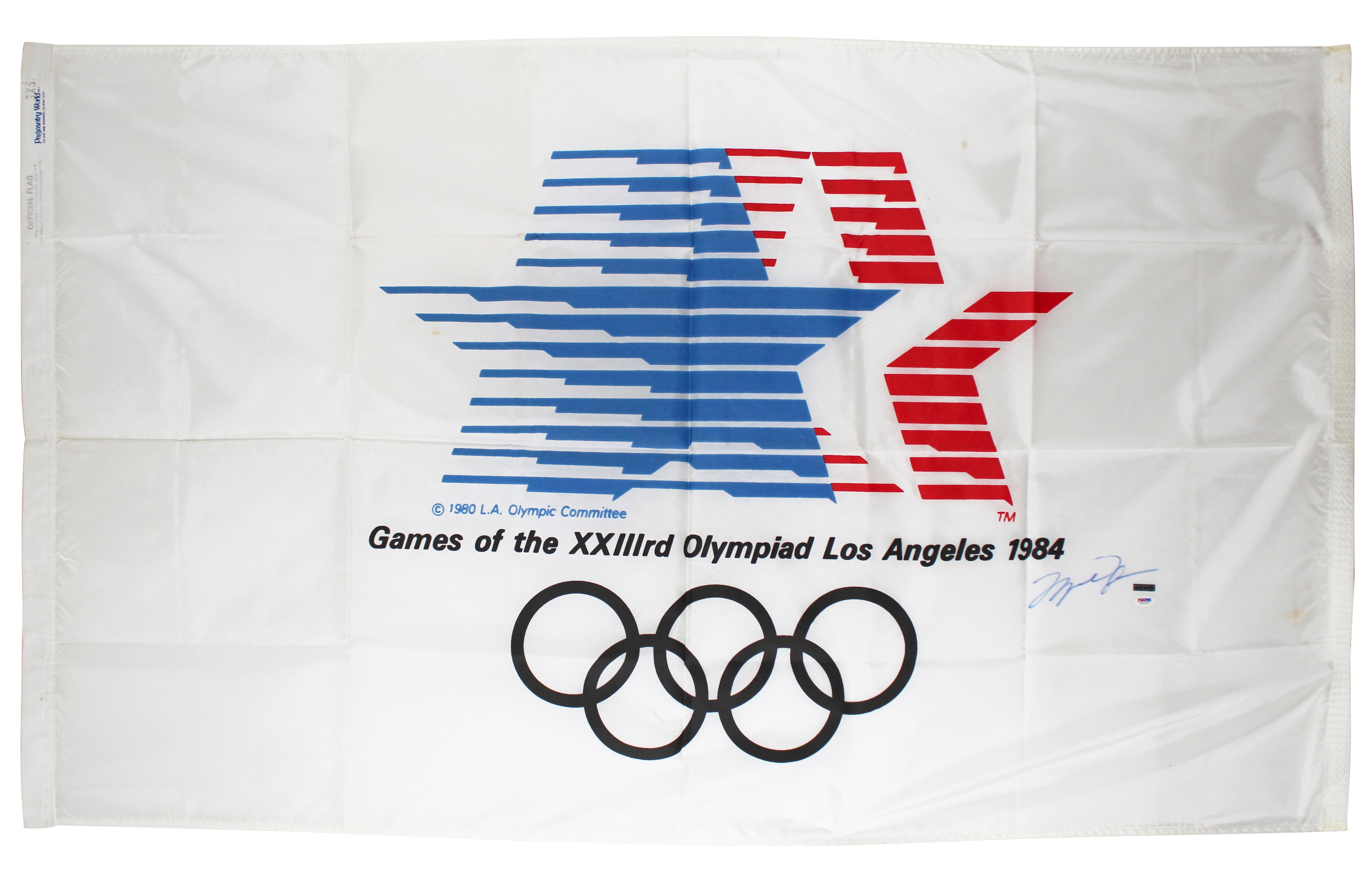 Bulls Michael Jordan Authentic Signed 1984 Olympic Games Flag PSA/DNA #G29209