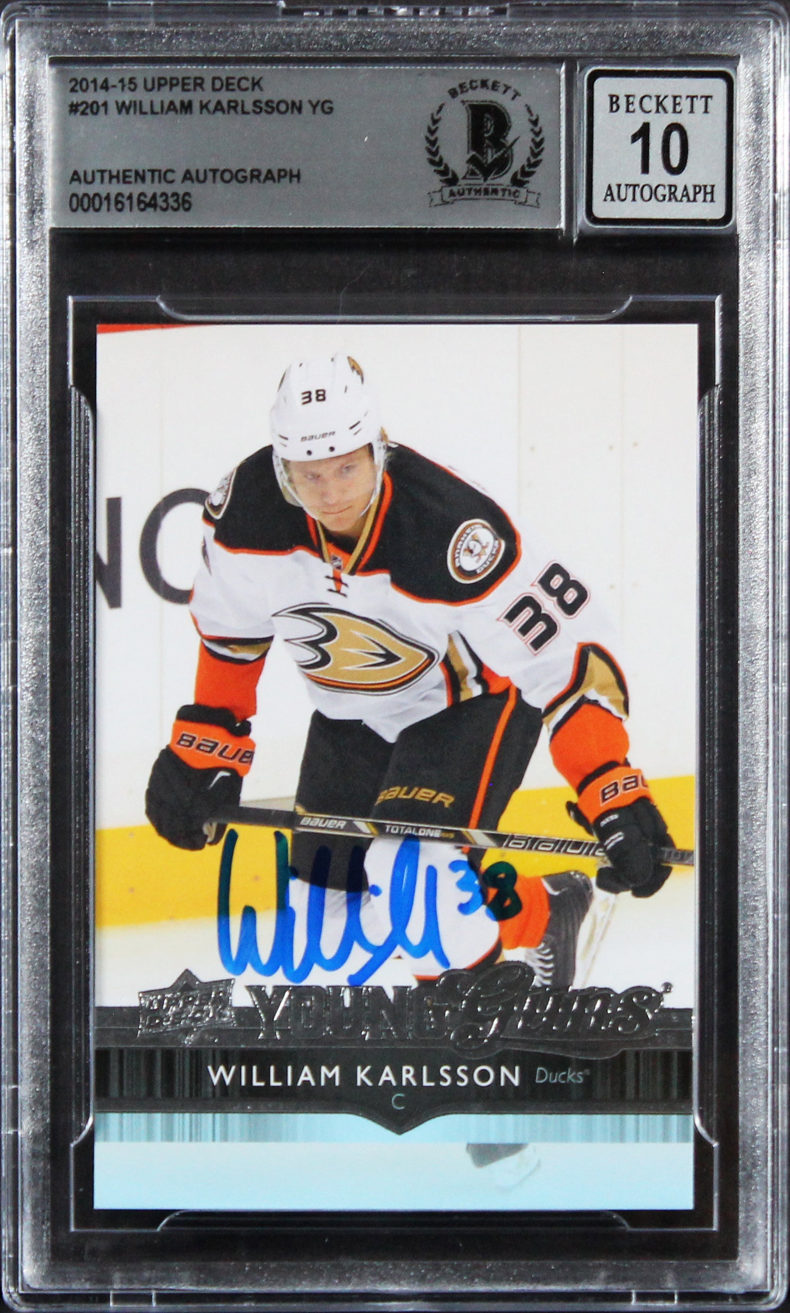 Ducks William Karlsson Signed 2014 Upper Deck #201 Card Auto 10! BAS Slabbed