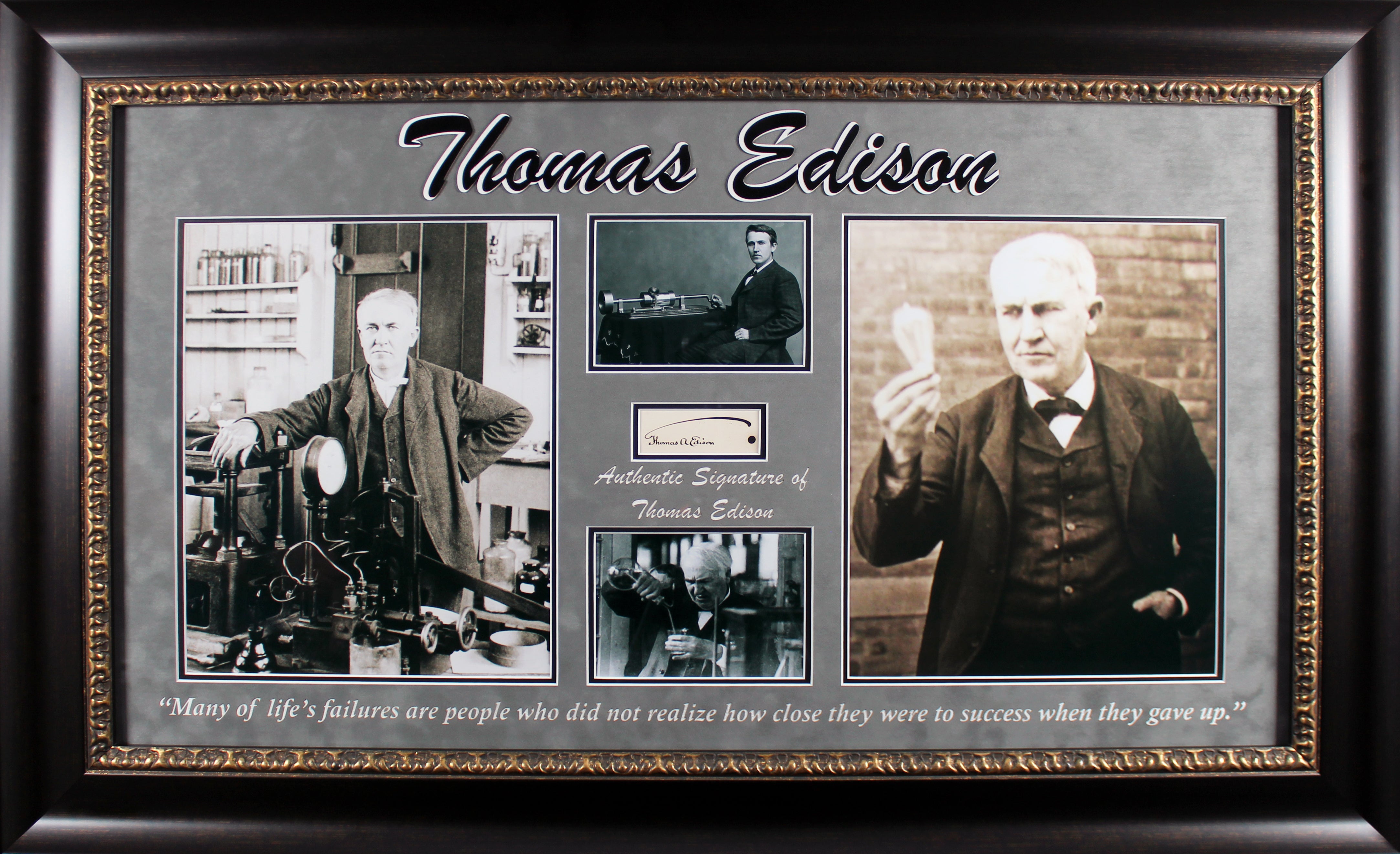 Thomas Edison Authentic Signed & Framed Cut Signature Auto Grade 10 BAS #AB14605