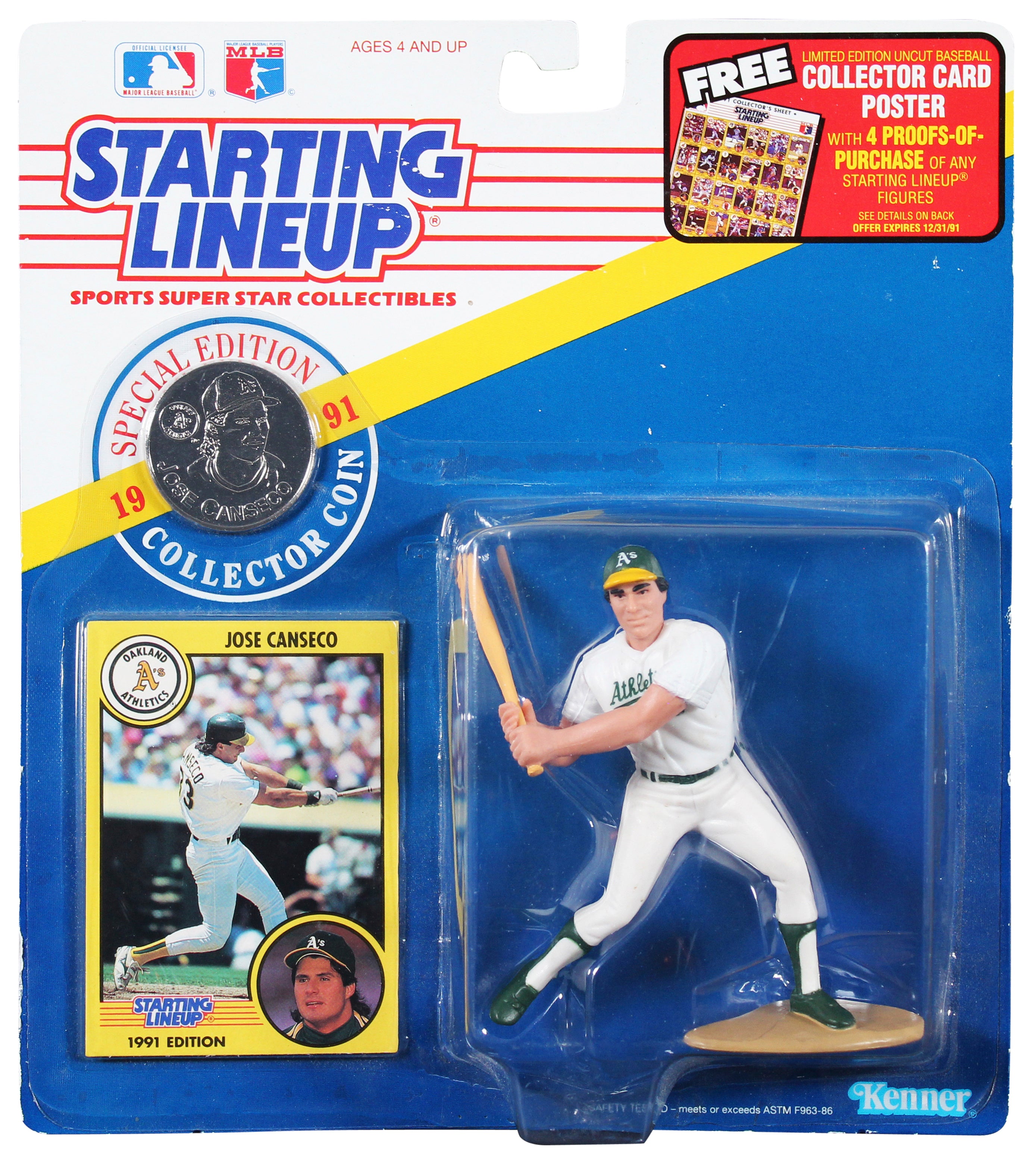 Athletics Jose Canseco 1991 Starting Lineup Action Figure w/ Trading Card & Coin