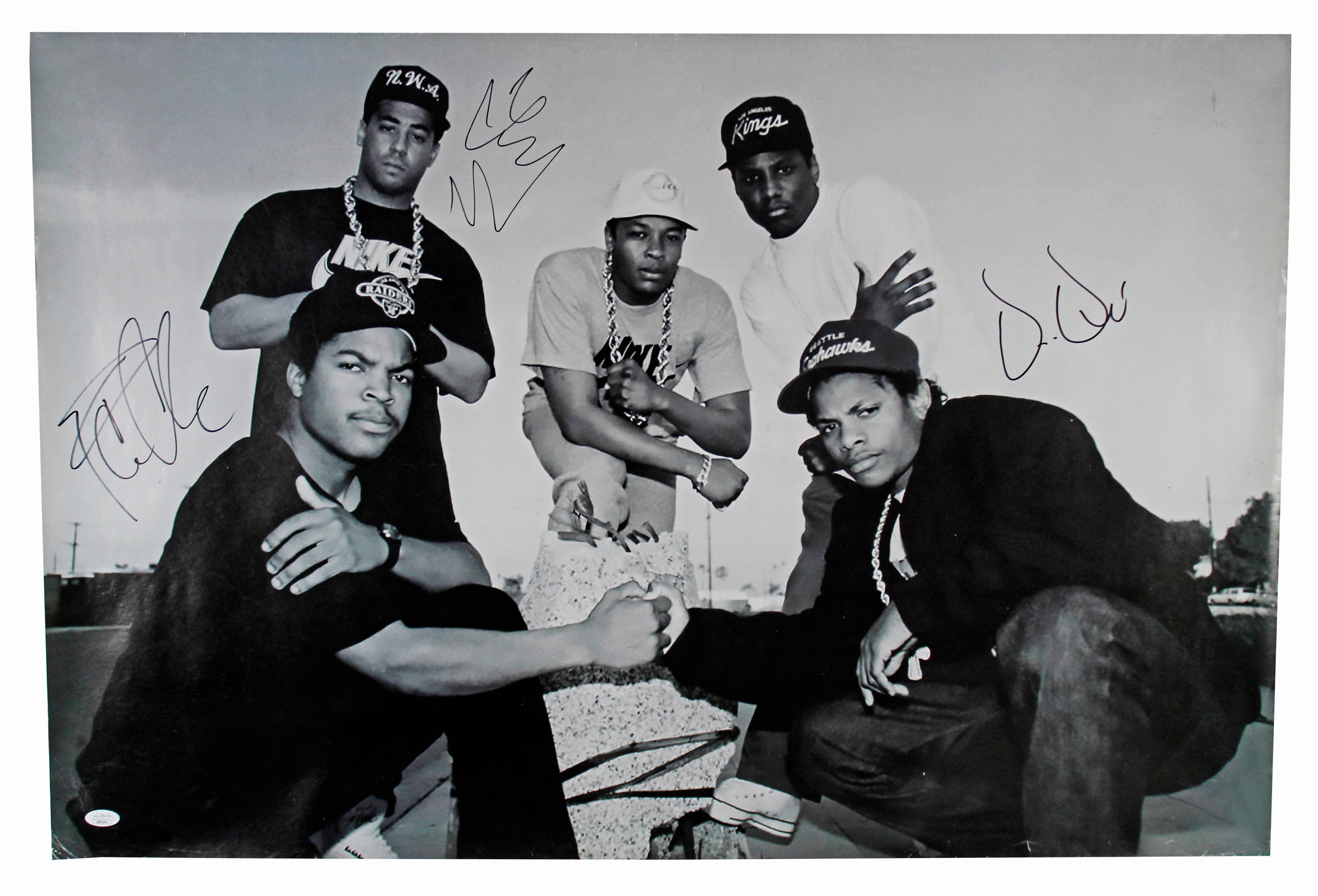 Dr. Dre, Ice Cube & DJ Yella N.W.A Authentic Signed 24x36 Photo JSA #XX91374