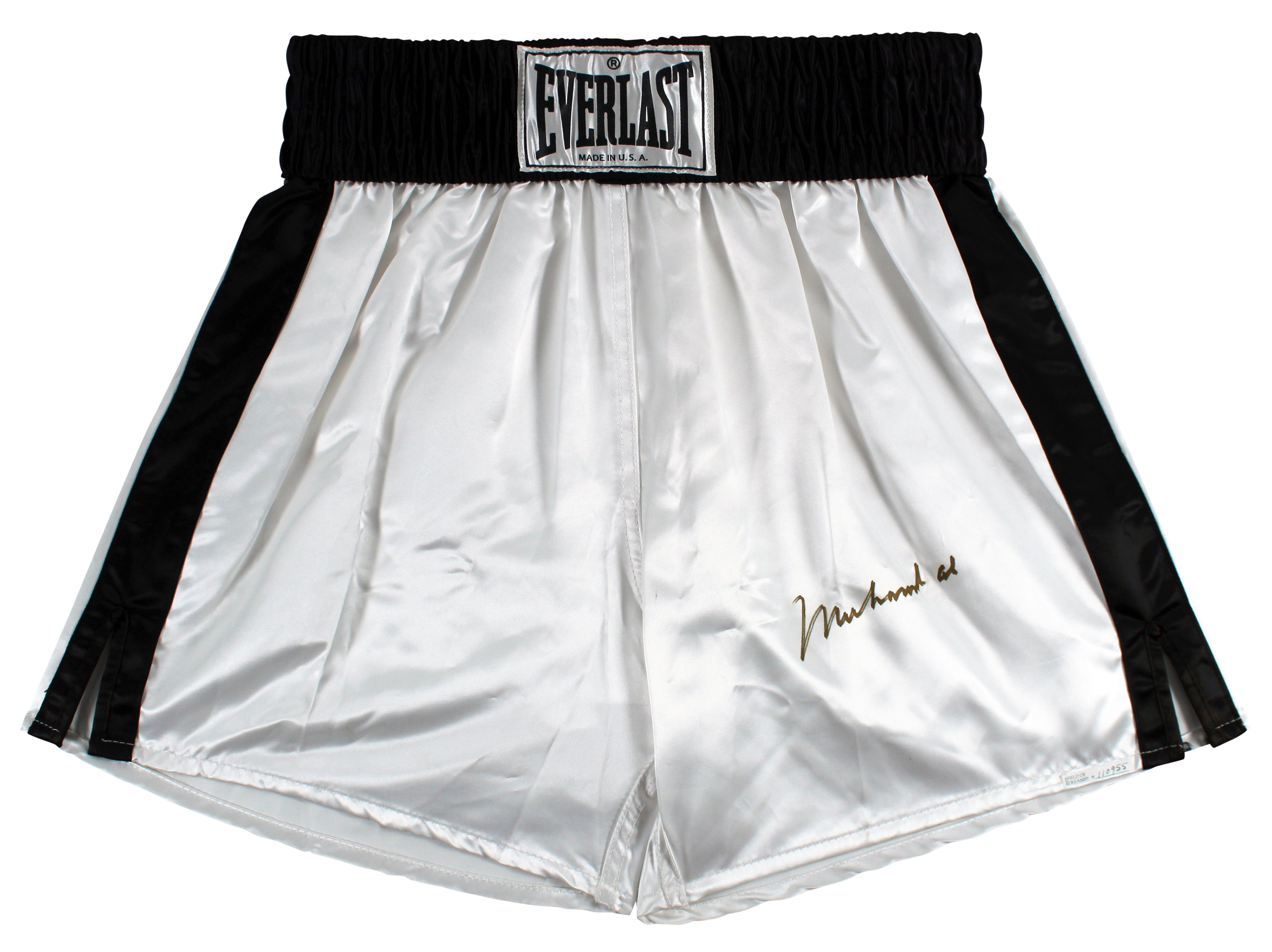 Muhammad Ali Authentic Signed White Everlast Boxing Trunks BAS #AB14662