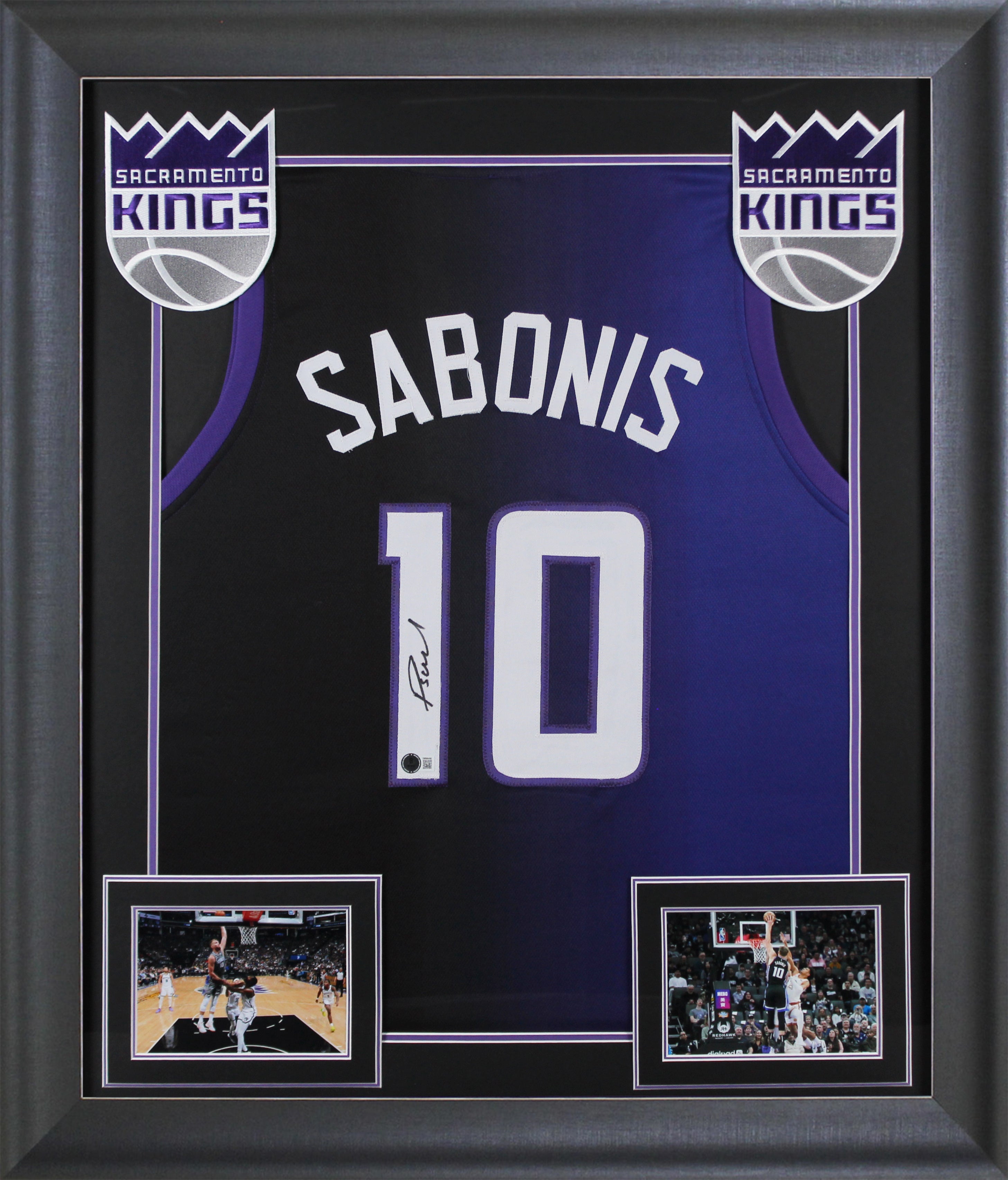 Domantas Sabonis Signed Purple & Black Two Tone Pro Style Framed Jersey BAS Wit