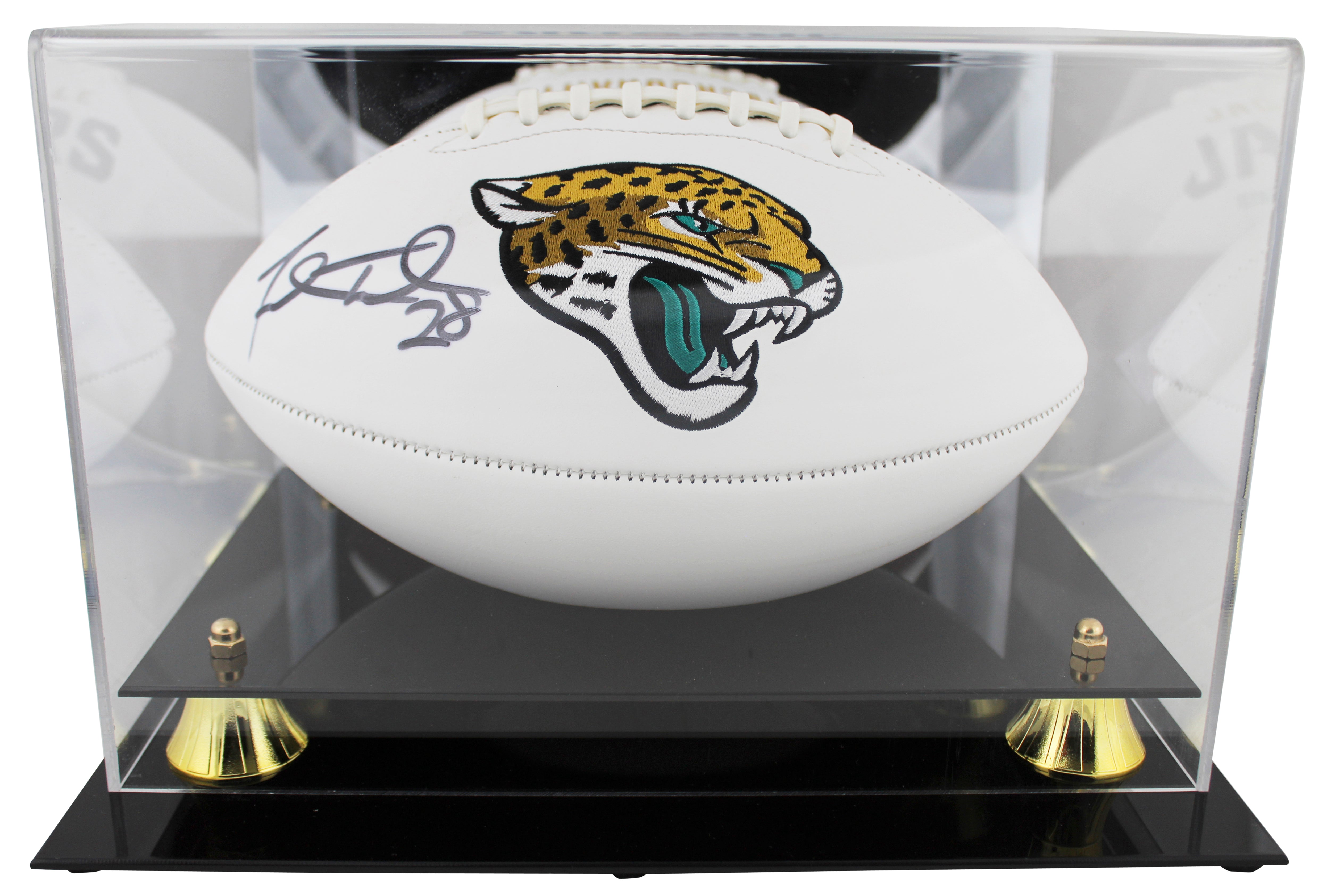 Jaguars Fred Taylor Signed White Panel Logo Football W/ Case BAS Witnessed