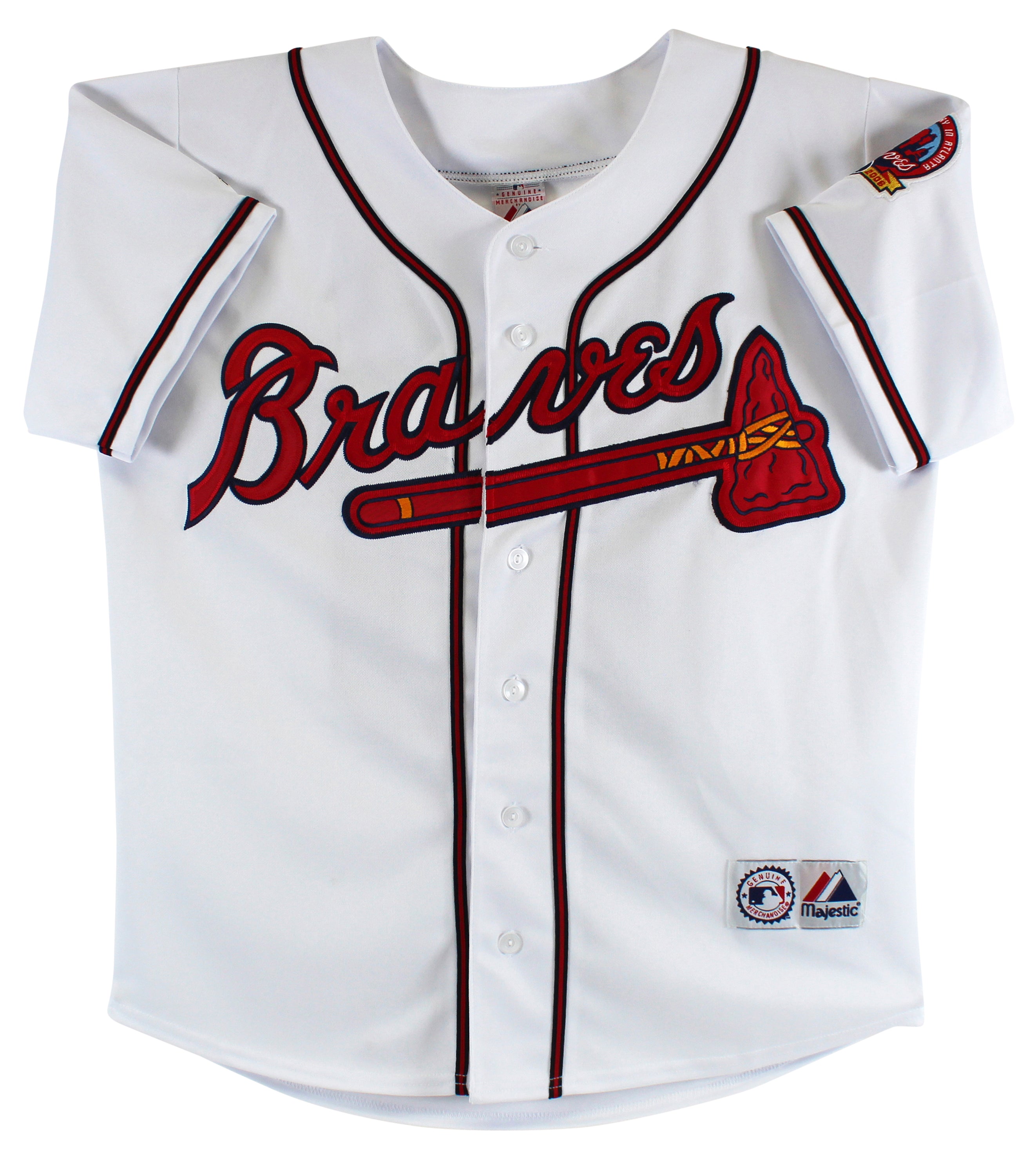 Braves Chipper Jones Signed White Majestic Jersey w/ 40th Aniv Patch BAS #T44237