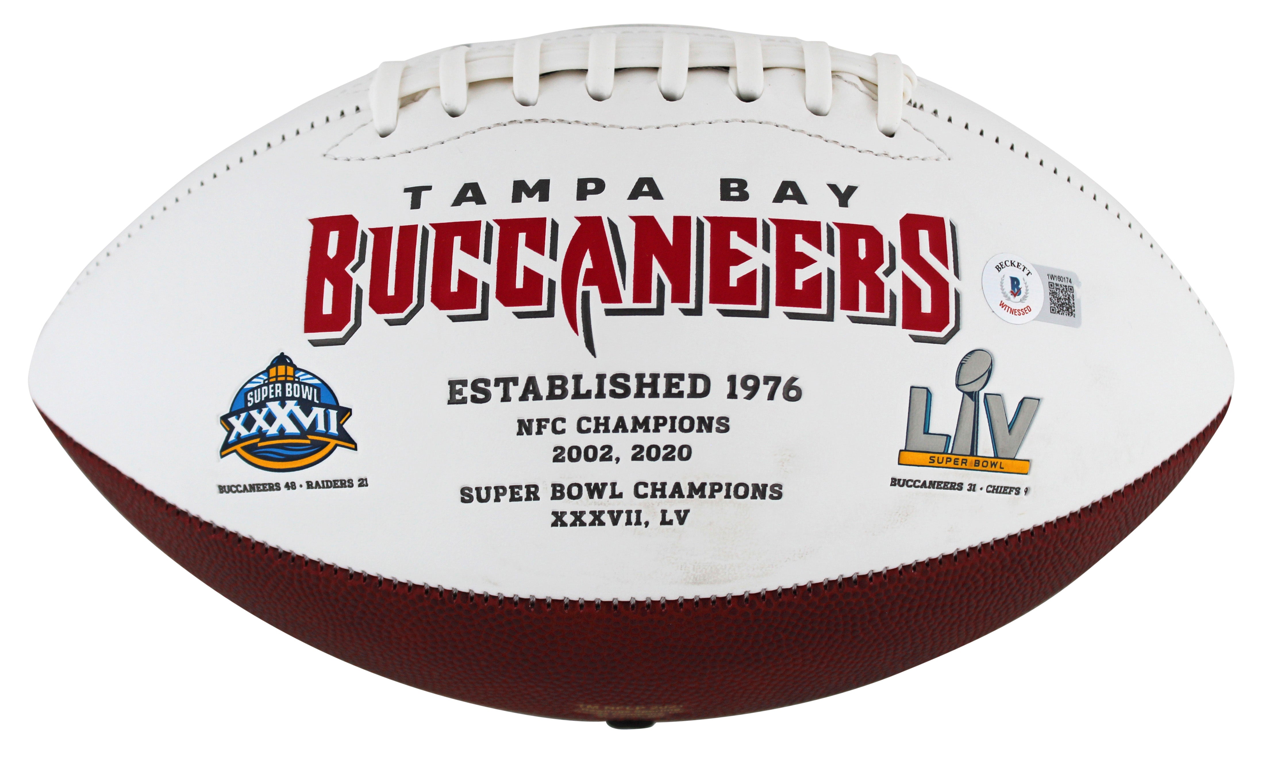 Buccaneers Rachaad White Signed White Panel Logo Football W/ Case BAS Witnessed