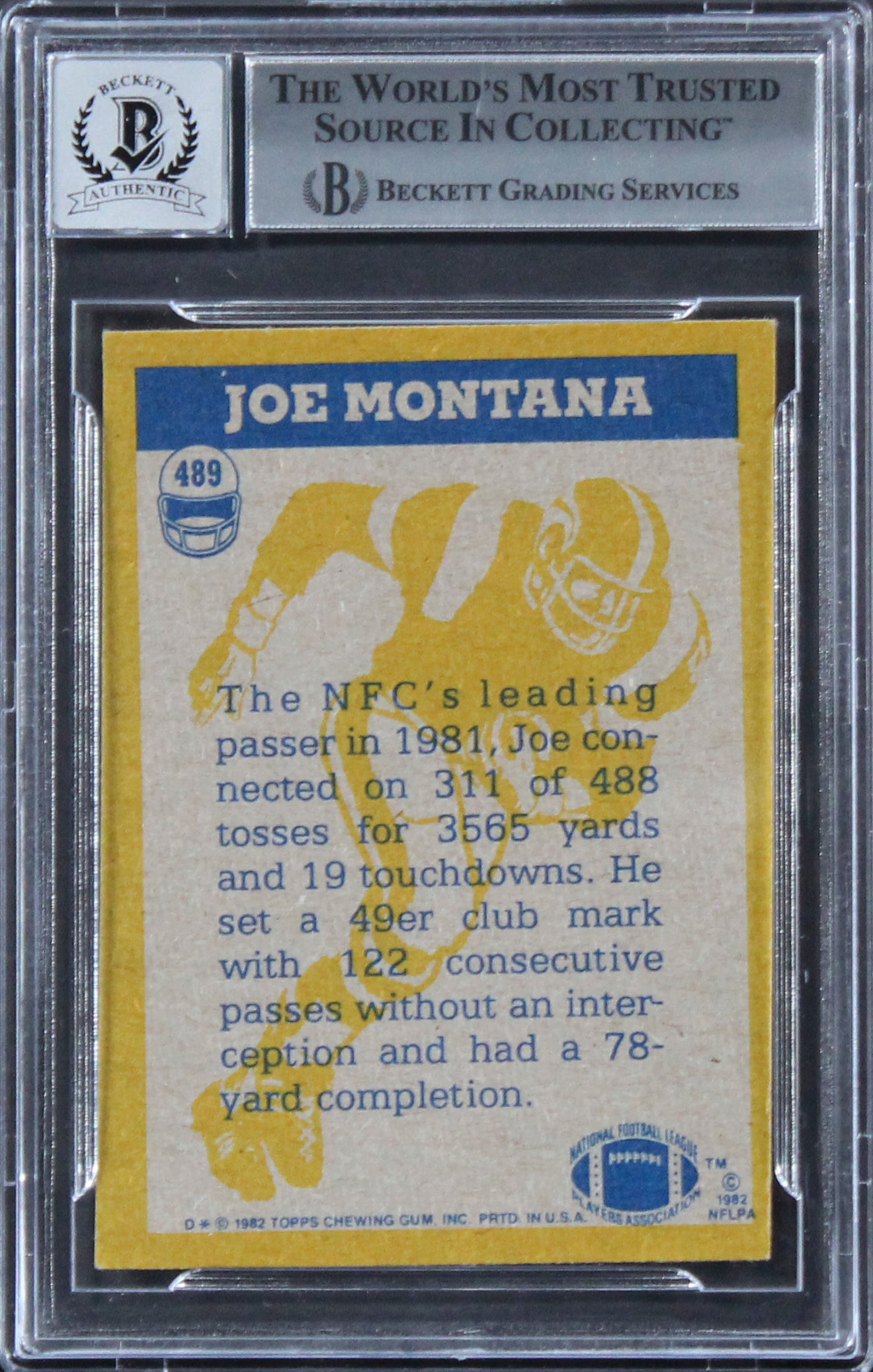 49ers Joe Montana Authentic Signed 1982 Topps #489 Card Auto 10! BAS Slabbed
